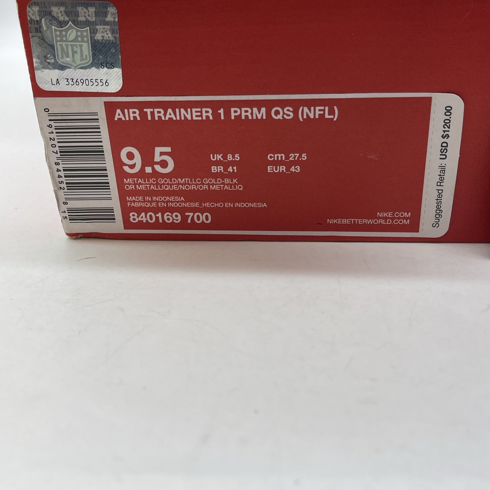 Size 9.5 - Nike Air Trainer 1 PRM QS Super Bowl Gold Black Leather (840169-700)