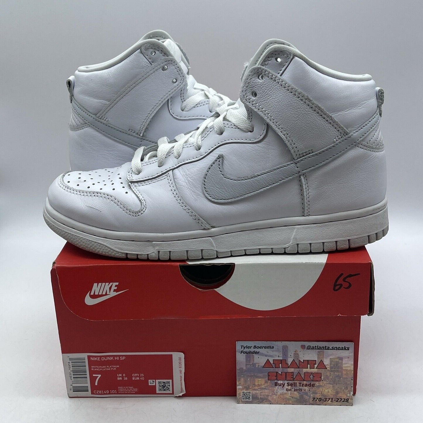 Size 7 - Nike Dunk SP High Pure Platinum Grey White Leather (CZ8149-101)