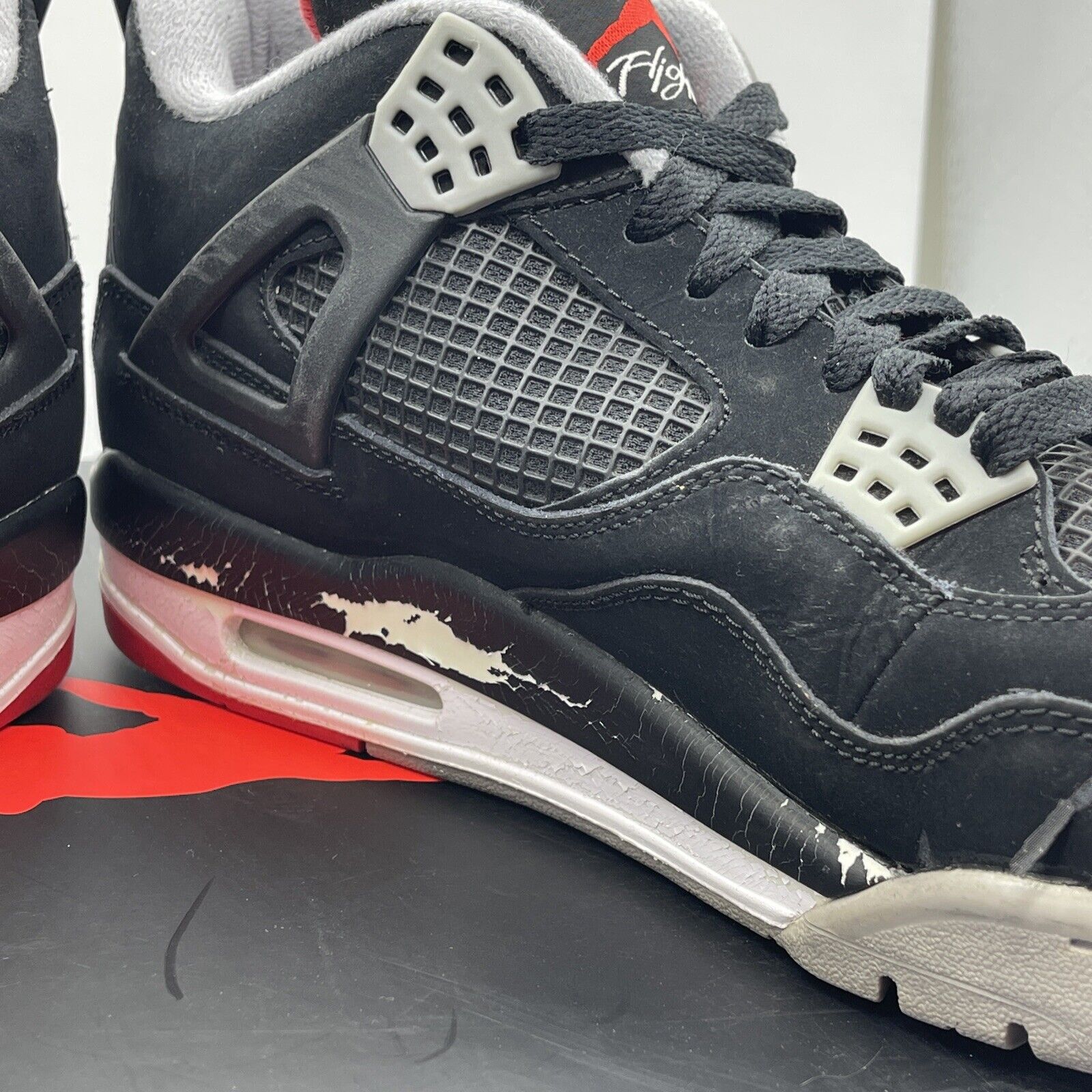 Size 10 - Jordan 4 Retro bred release 2012 Black Grey Suede Leather (308497-089)