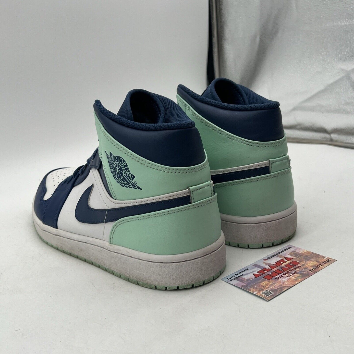 Size 12.5 - Jordan 1 Mid Blue Mint 2022 White Blue Leather (554724-413)