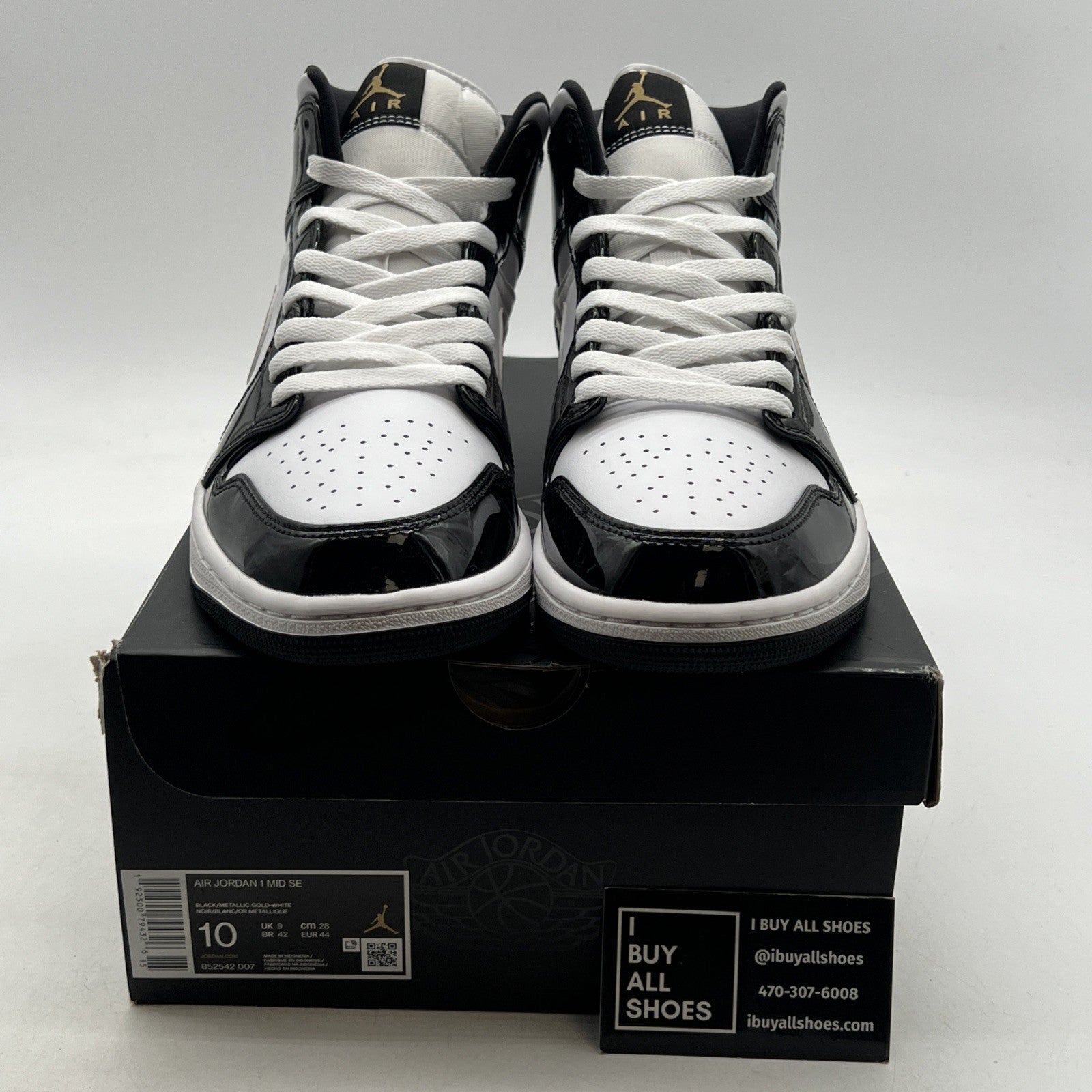 Size 10 - Air Jordan 1 Mid SE Patent Black Gold (852542-007)