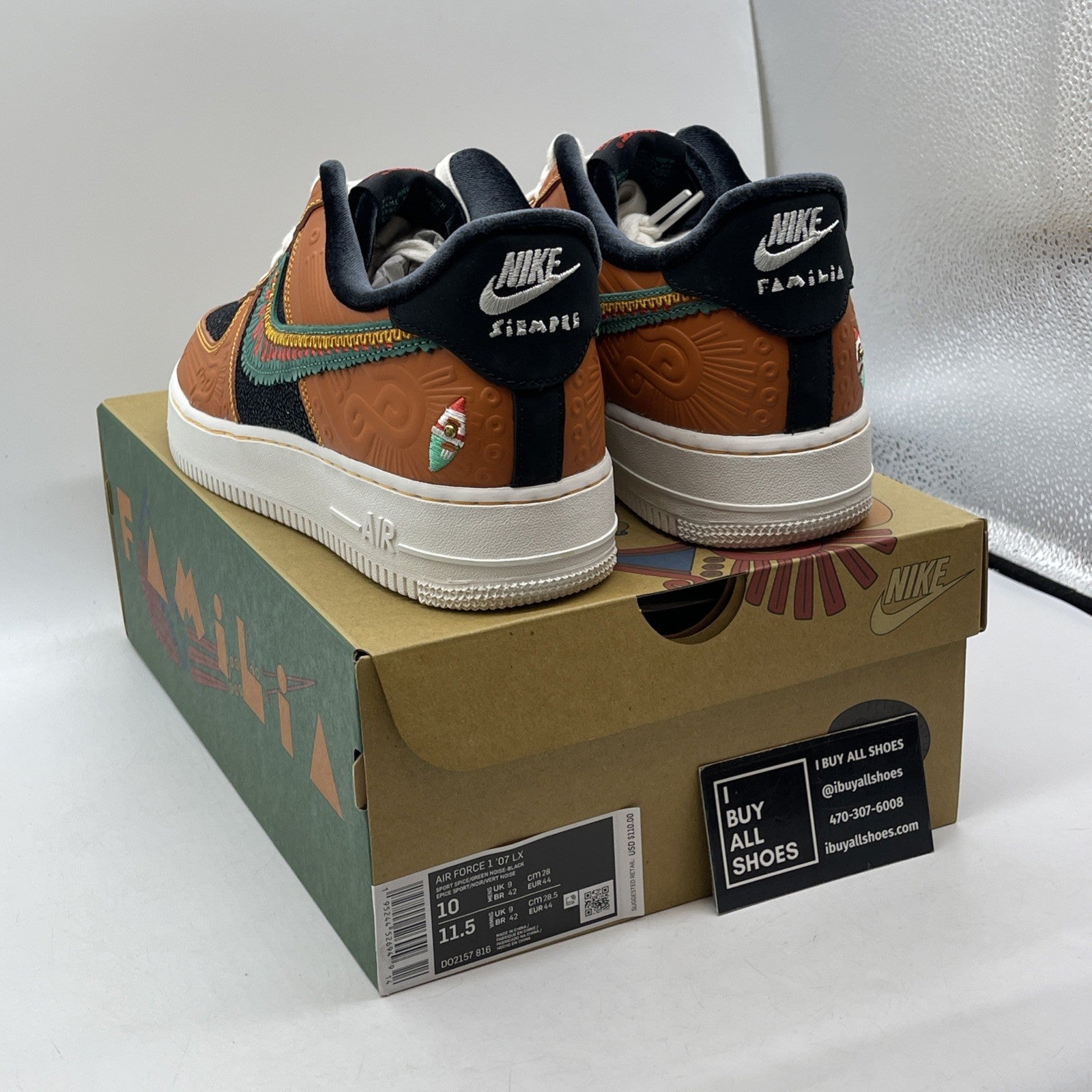 Size 10 - Nike Air Force 1 '07 LX SiEMPRE Familia Orange Black (DO2157-816)