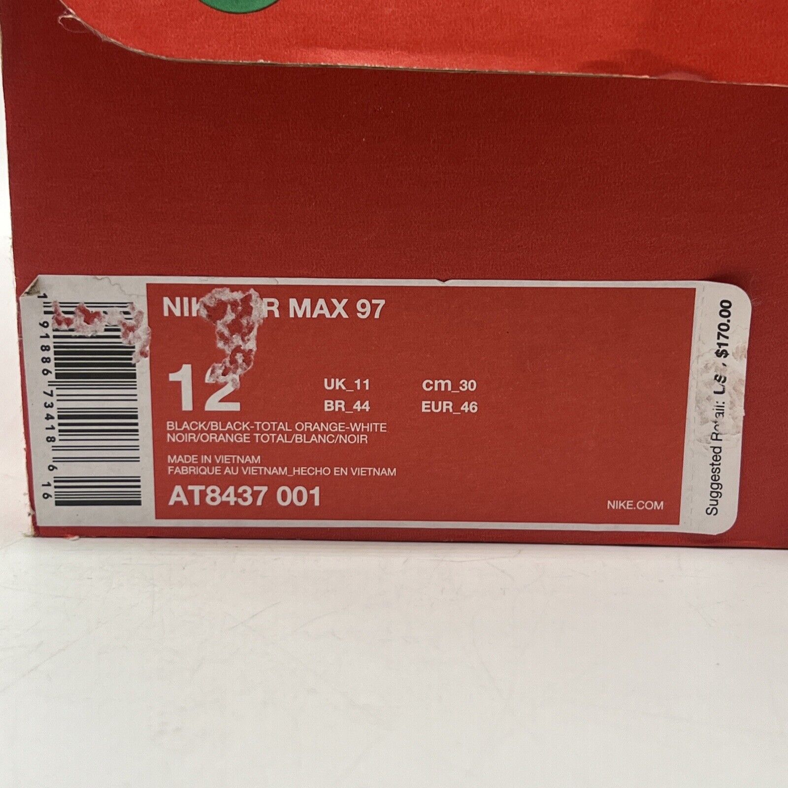 Size 12 - Nike Air Max 97 Just Do It Black White Red (AT8437-001)