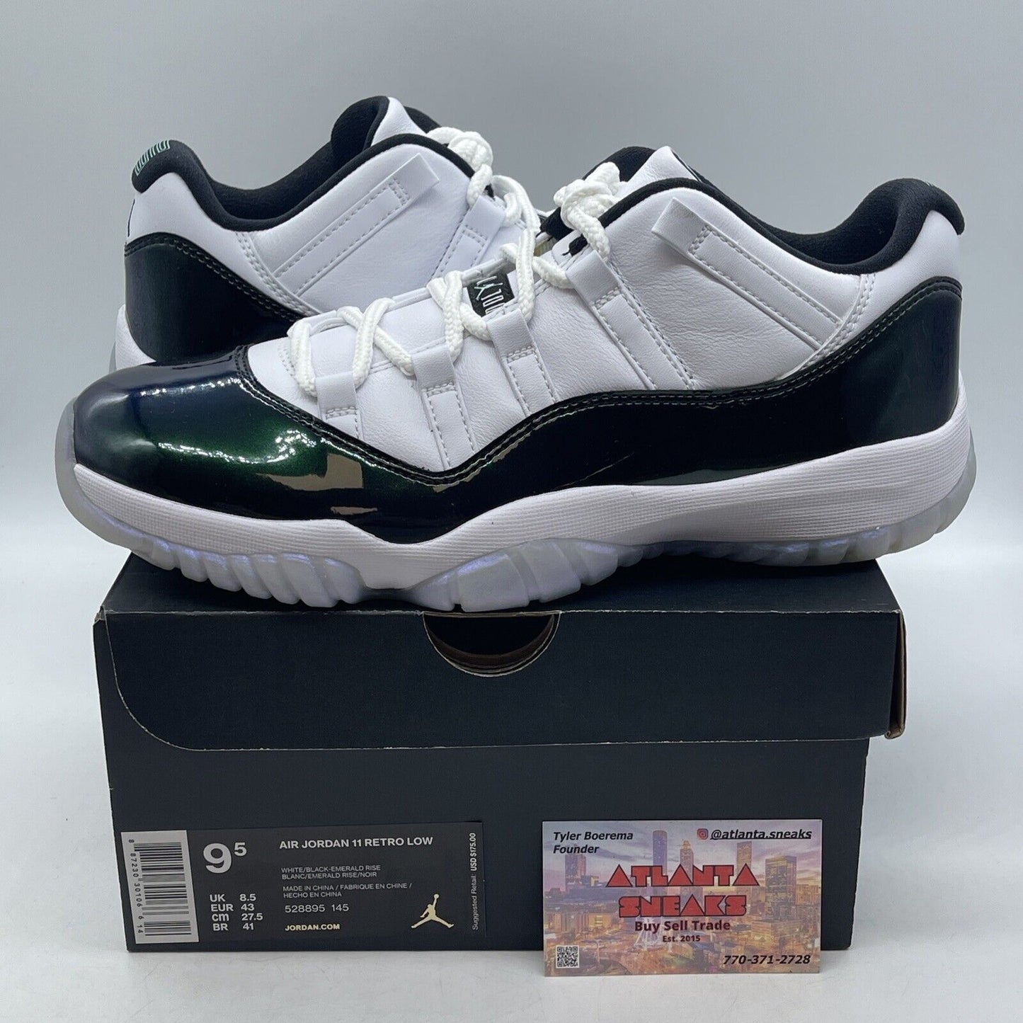 Size 9.5 - Air Jordan 11 Retro Low Emerald White Black Green Purple (528895-145)