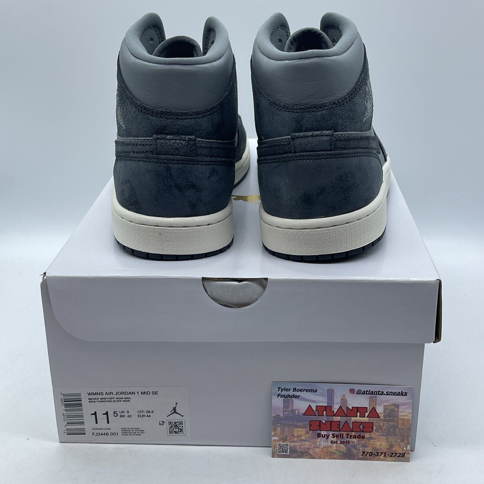 Size 11.5 -  Air Jordan 1 mid Distressed Smoke Grey White Suede (Fj3448-001)