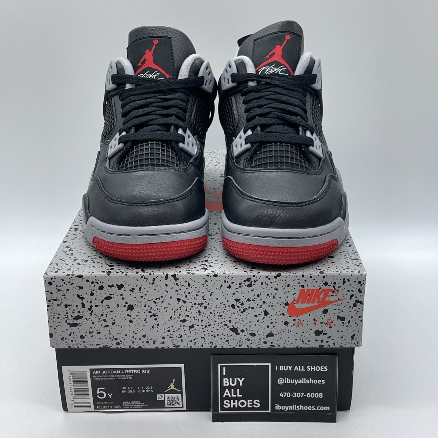 Size 5Y - Air Jordan 4 Retro Bred Reimagined Black Red Leather (FQ8213-006)