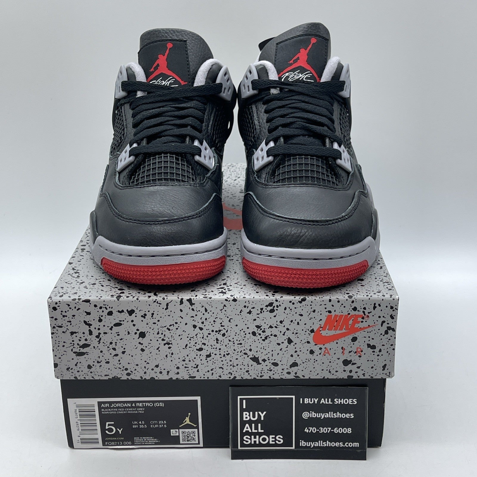 Size 5Y - Air Jordan 4 Retro Bred Reimagined Black Red Leather (FQ8213-006)
