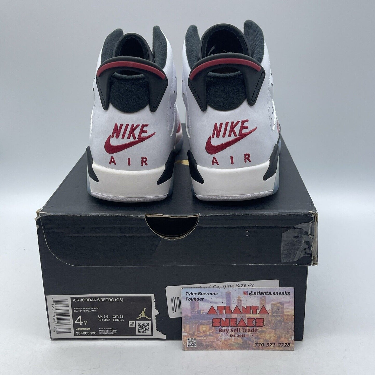 Size 4Y - Air Jordan 6 Retro Carmine Red Suede White Black Leather (384665-106)