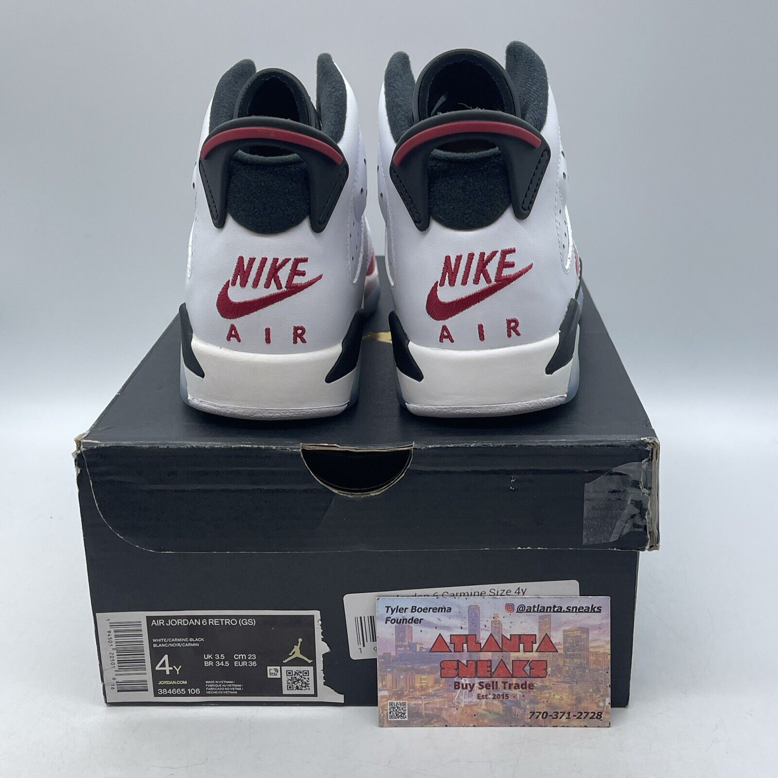 Size 4Y - Air Jordan 6 Retro Carmine Red Suede White Black Leather (384665-106)