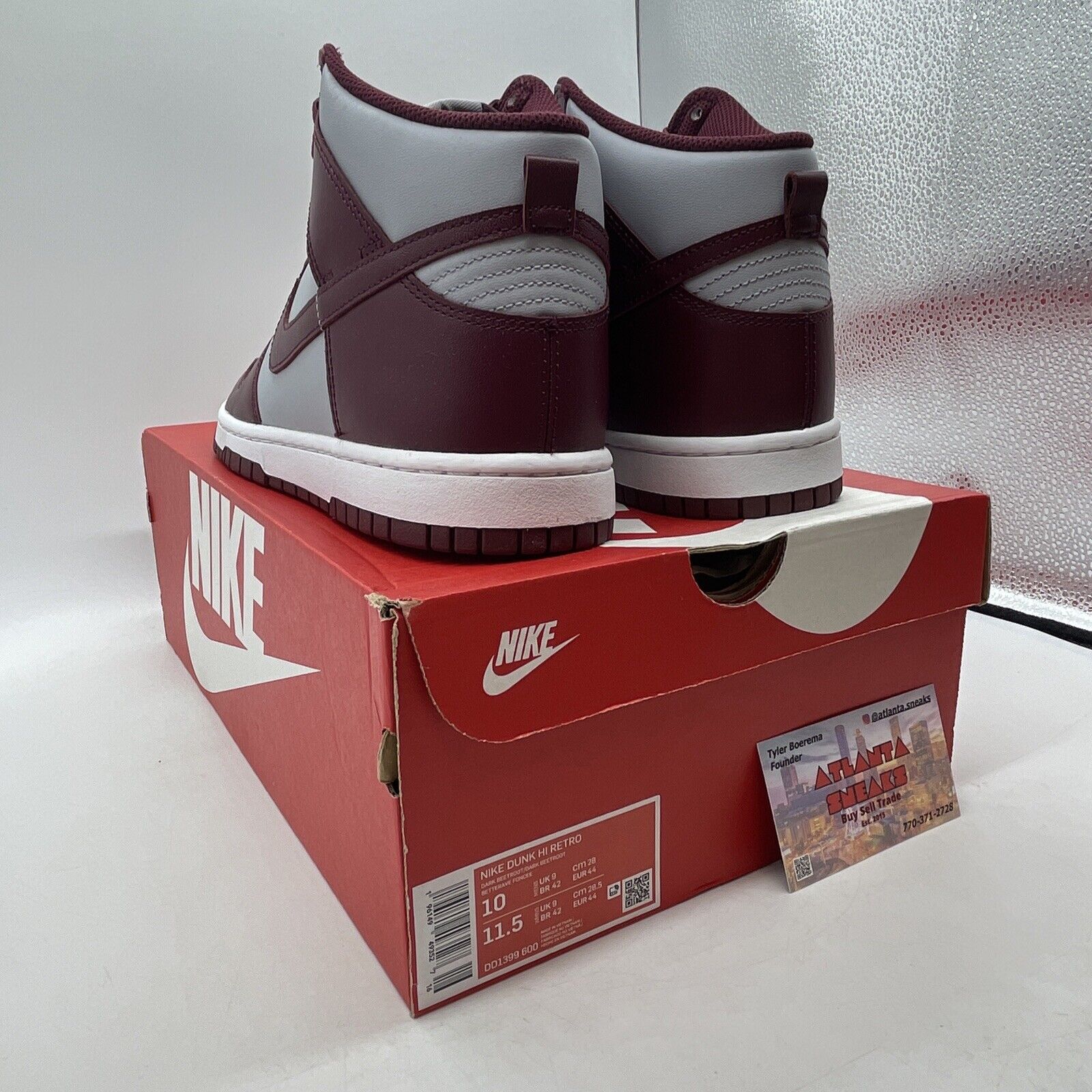 Size 10 - Nike Dunk High Dark Beetroot Burgundy White Grey Leather (DD1399-600)