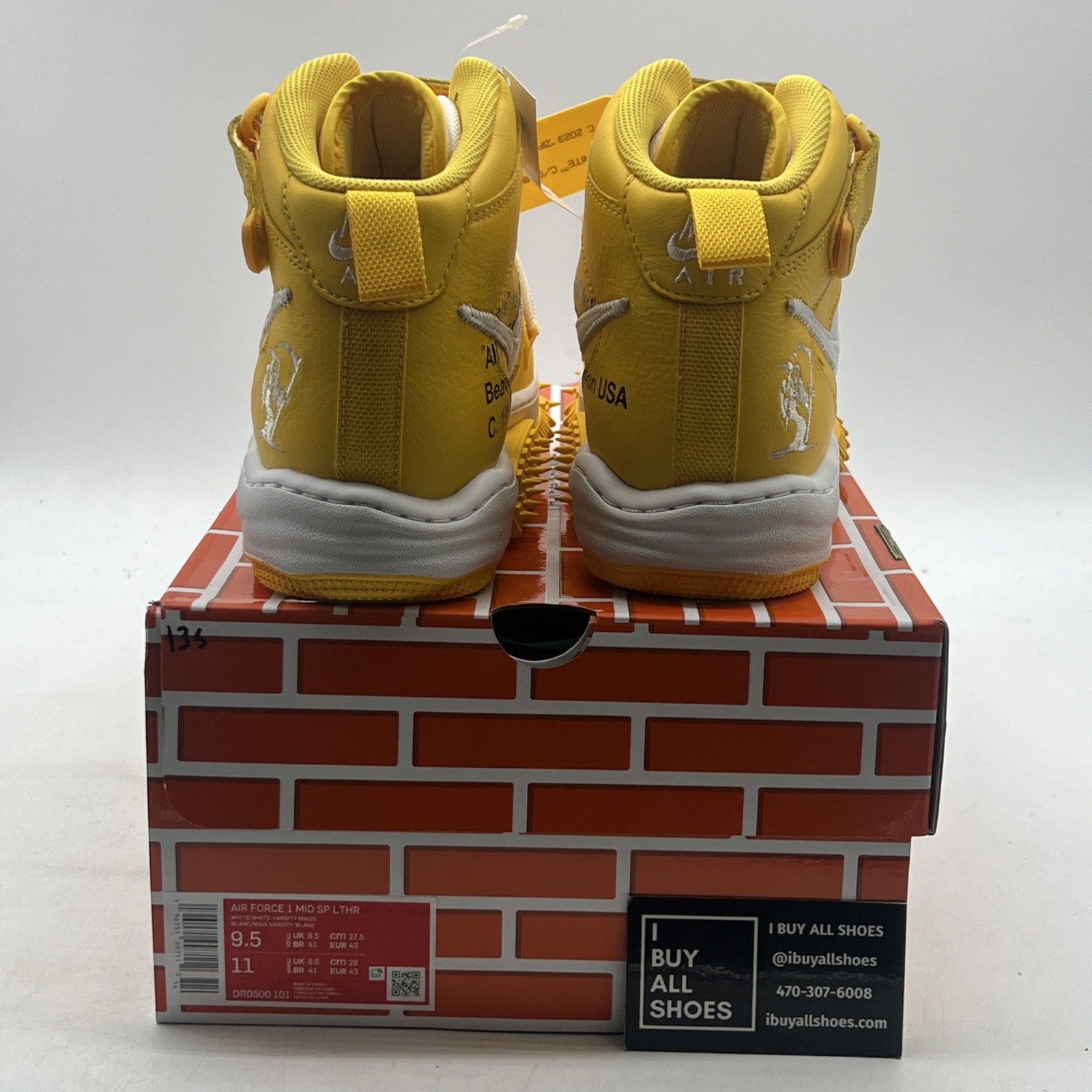 Size 9.5 -Nike Off-White x Air Force 1 SP Leather Mid Varsity Maize (DR0500-101)