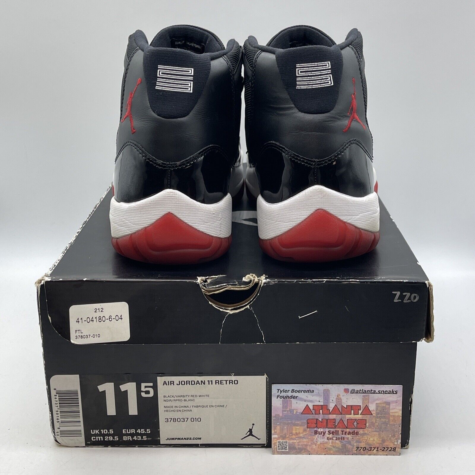 Size 11.5 - Jordan 11 Retro Bred 2012 Black White Red Leather Suede (378037-010)