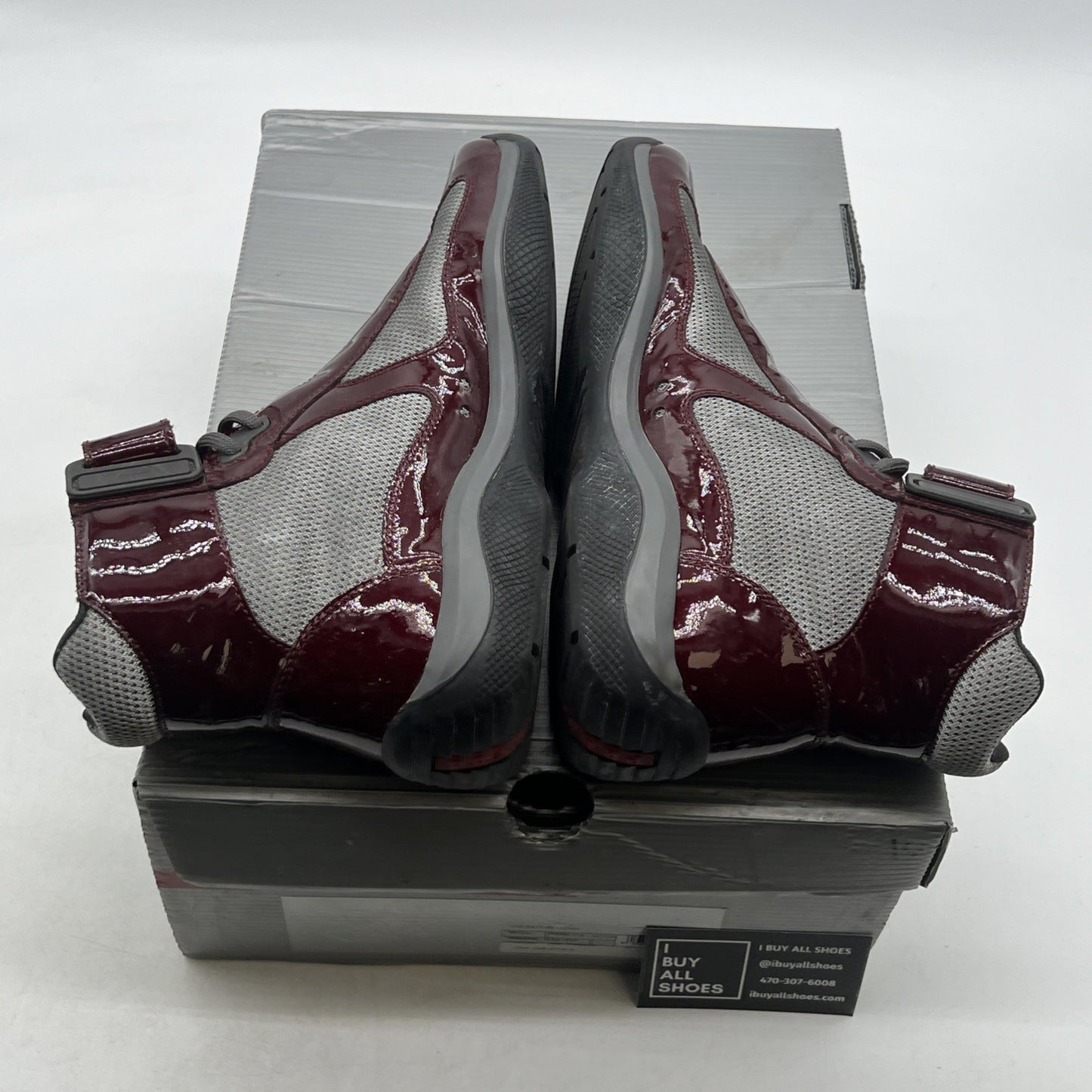 Size 5.5P - Prada Americas Cup Burgundy/Grey Hi Top Casual Sneakers Authentic