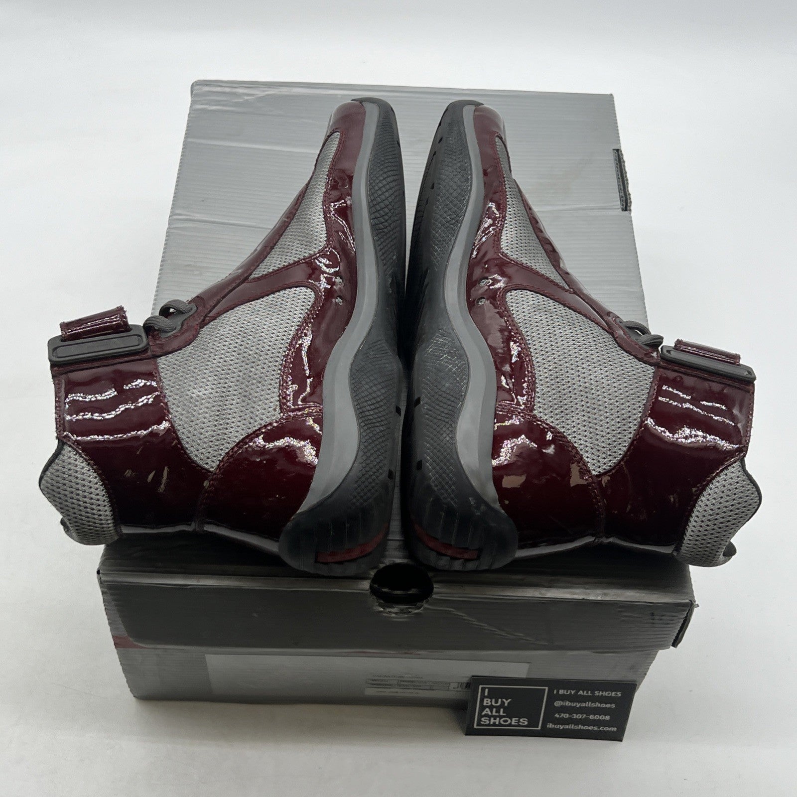 Size 5.5P - Prada Americas Cup Burgundy/Grey Hi Top Casual Sneakers Authentic