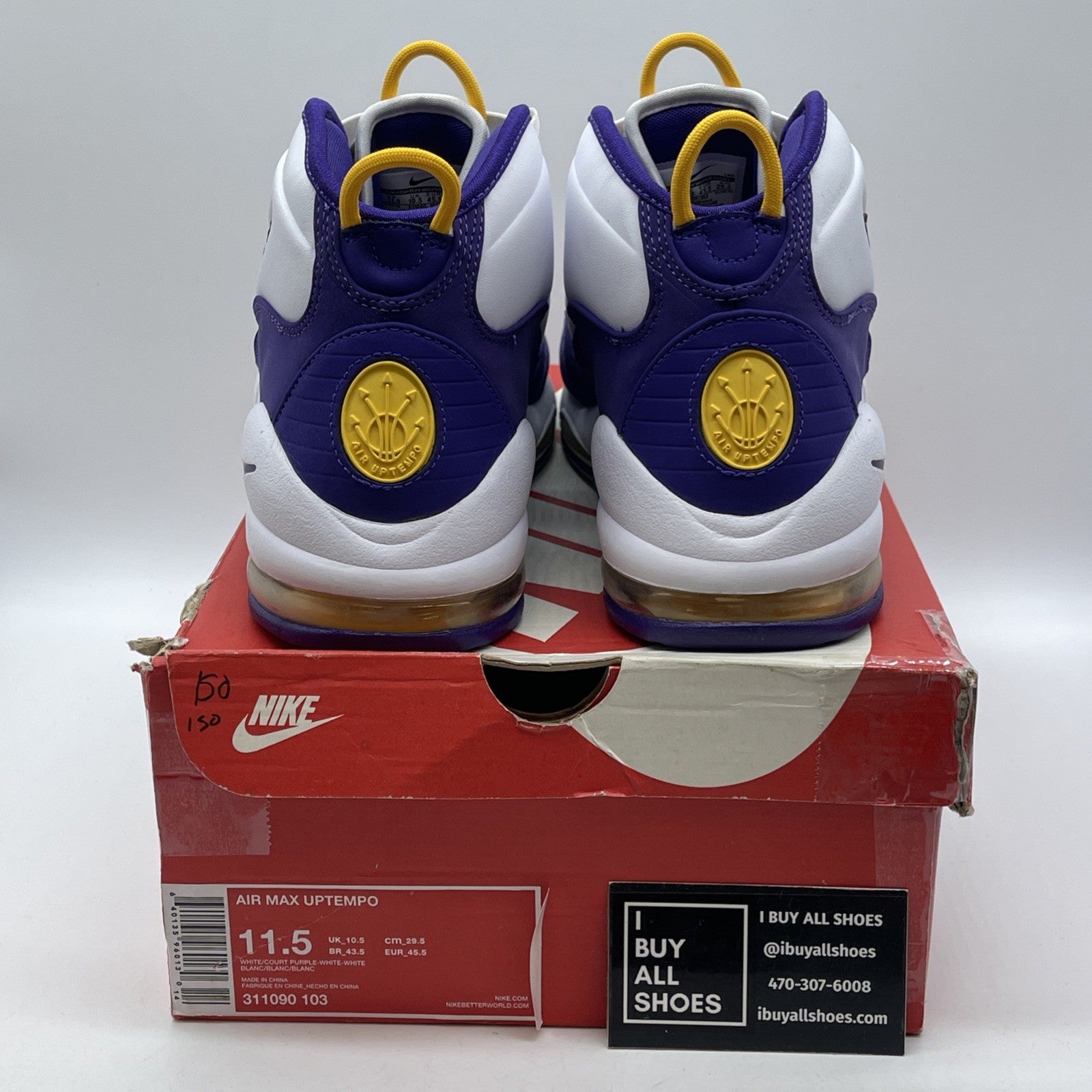 Size 11.5 - Nike Air Max Uptempo Los Angeles Lakers White Purple (311090-103)
