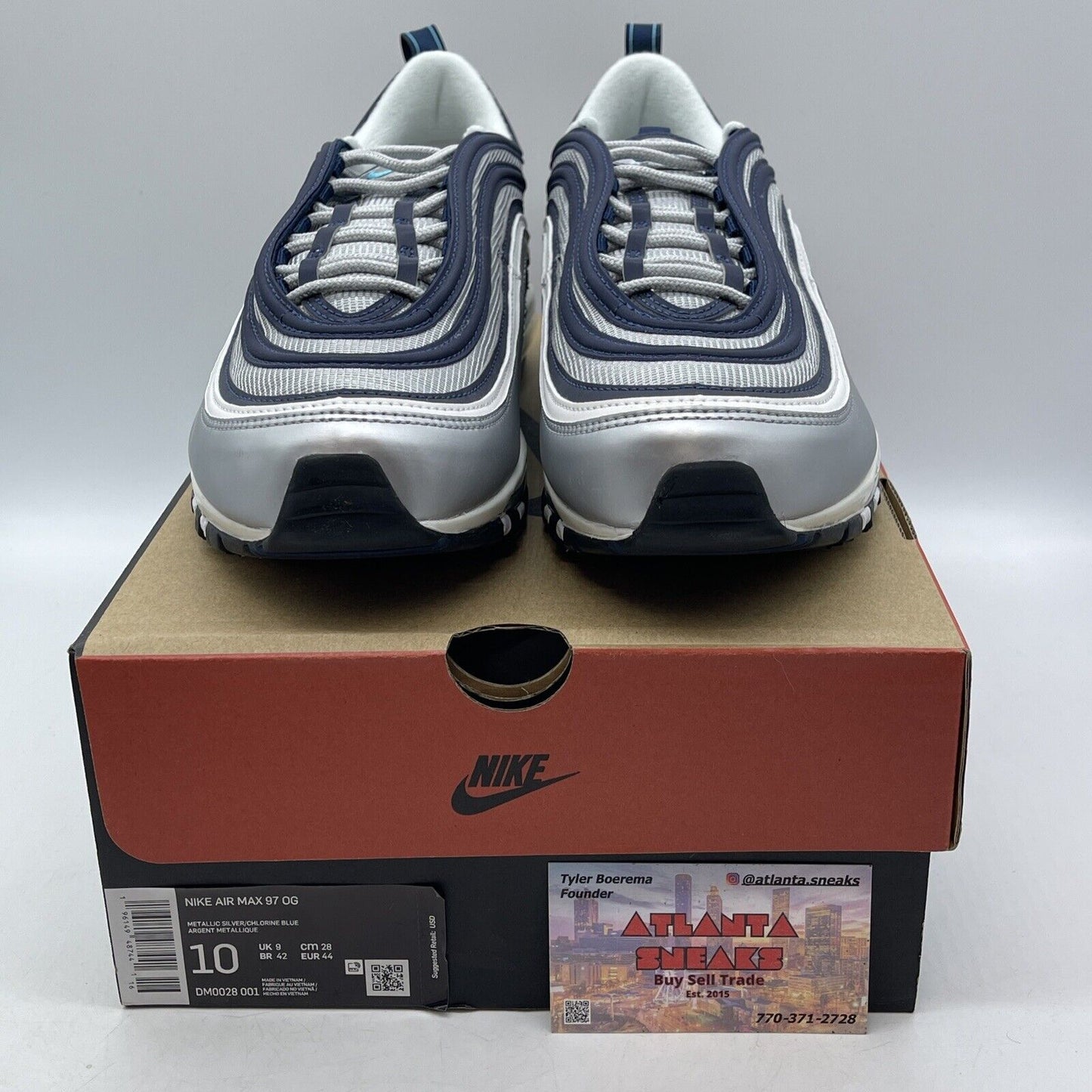 Size 10 - Nike Air Max 97 OG Metallic Silver Chlorine Blue White (DM0028-001)