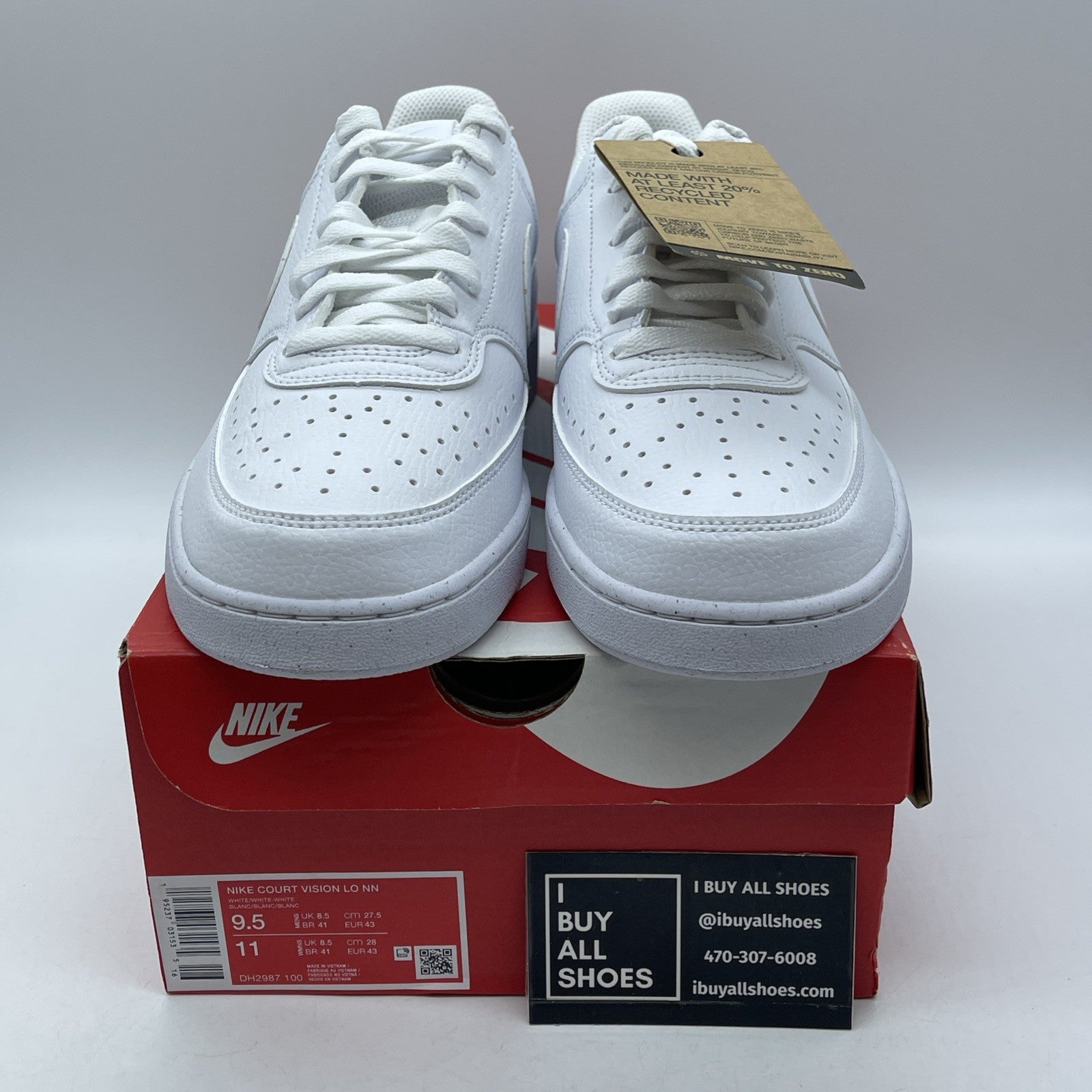 Size 9.5 - Nike Court Vision Next Nature Low Triple White Leather (DH2987-100)
