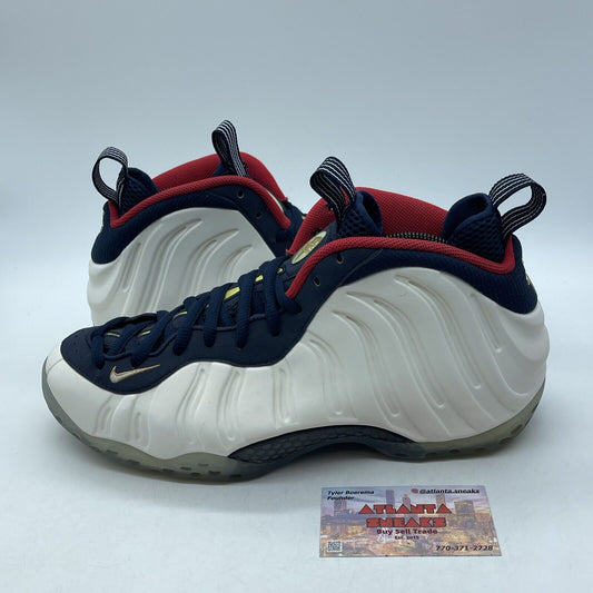 Size 10.5 - Nike Air Foamposite One PRM Olympic White Gold Blue (575420-400)