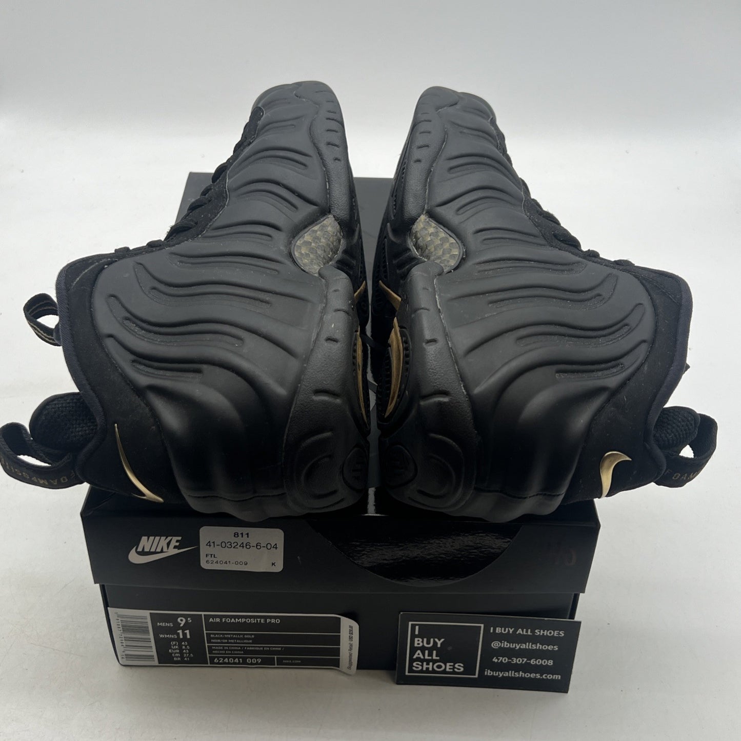 Size 9.5 - Nike Air Foamposite Pro Black Metallic Gold (624041-009)