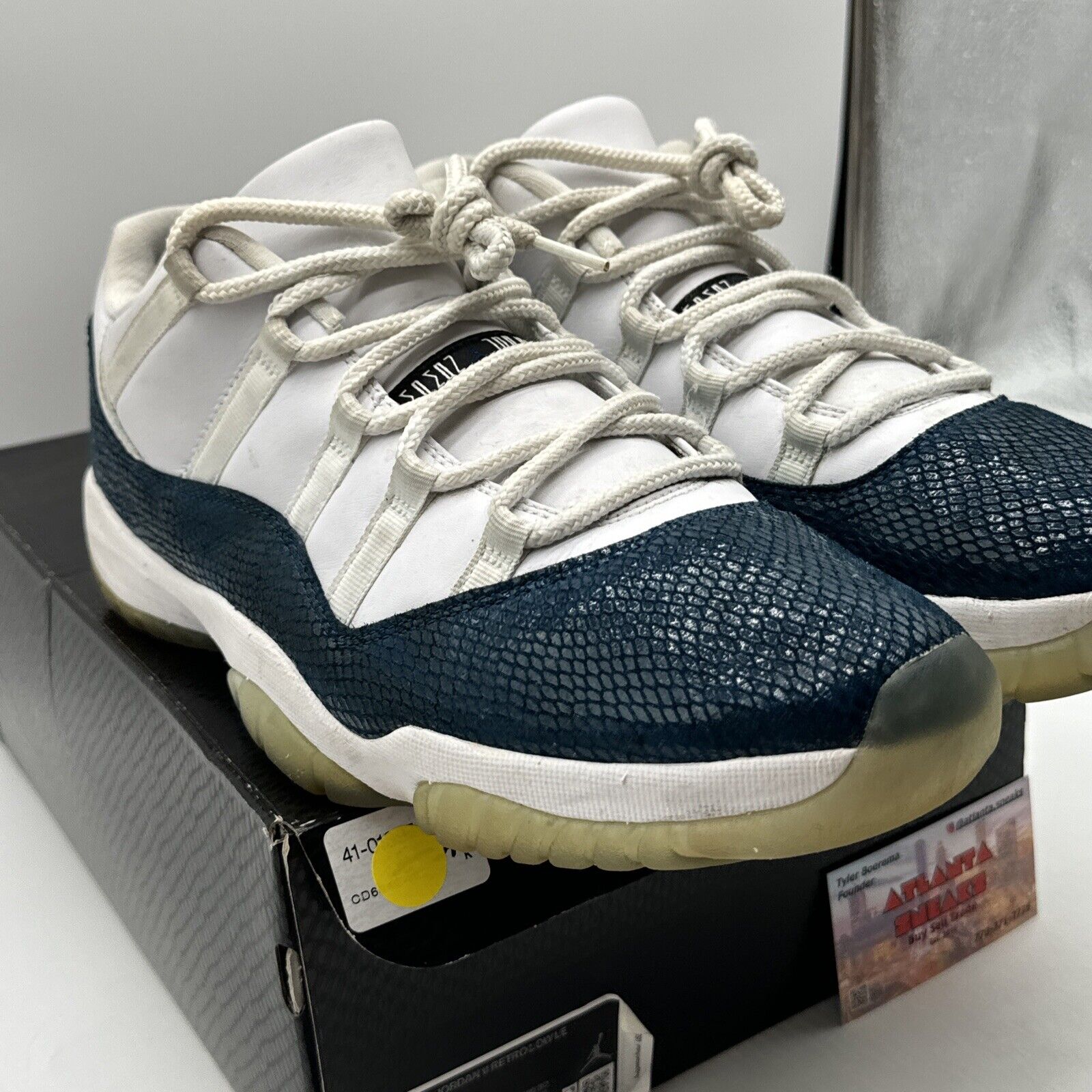Size 12 - Jordan 11 Retro Low Snakeskin 2019 Navy White Ice Sole With Box