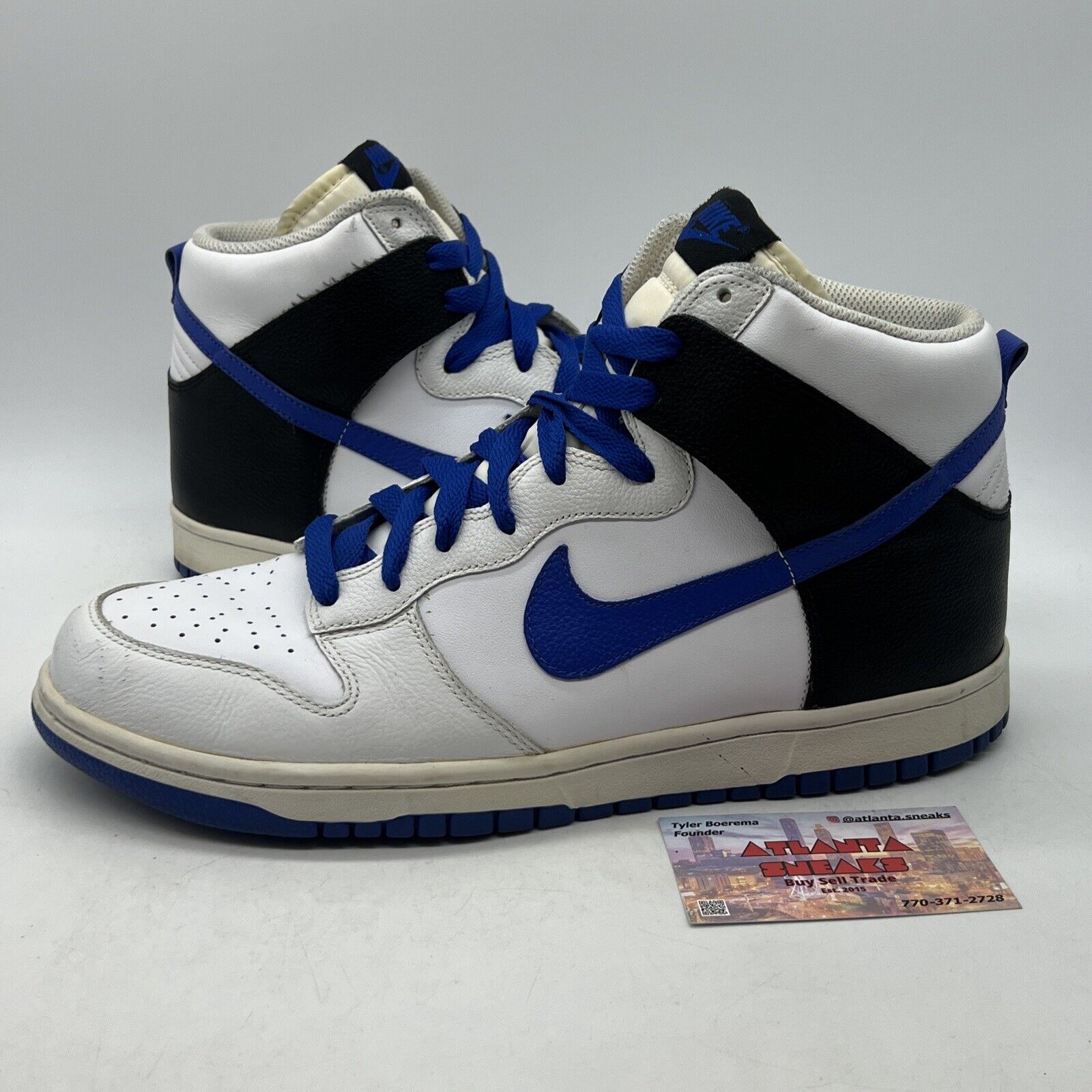 Size 11 - Nike Dunk High White - Black Blue Leather (317982-142)