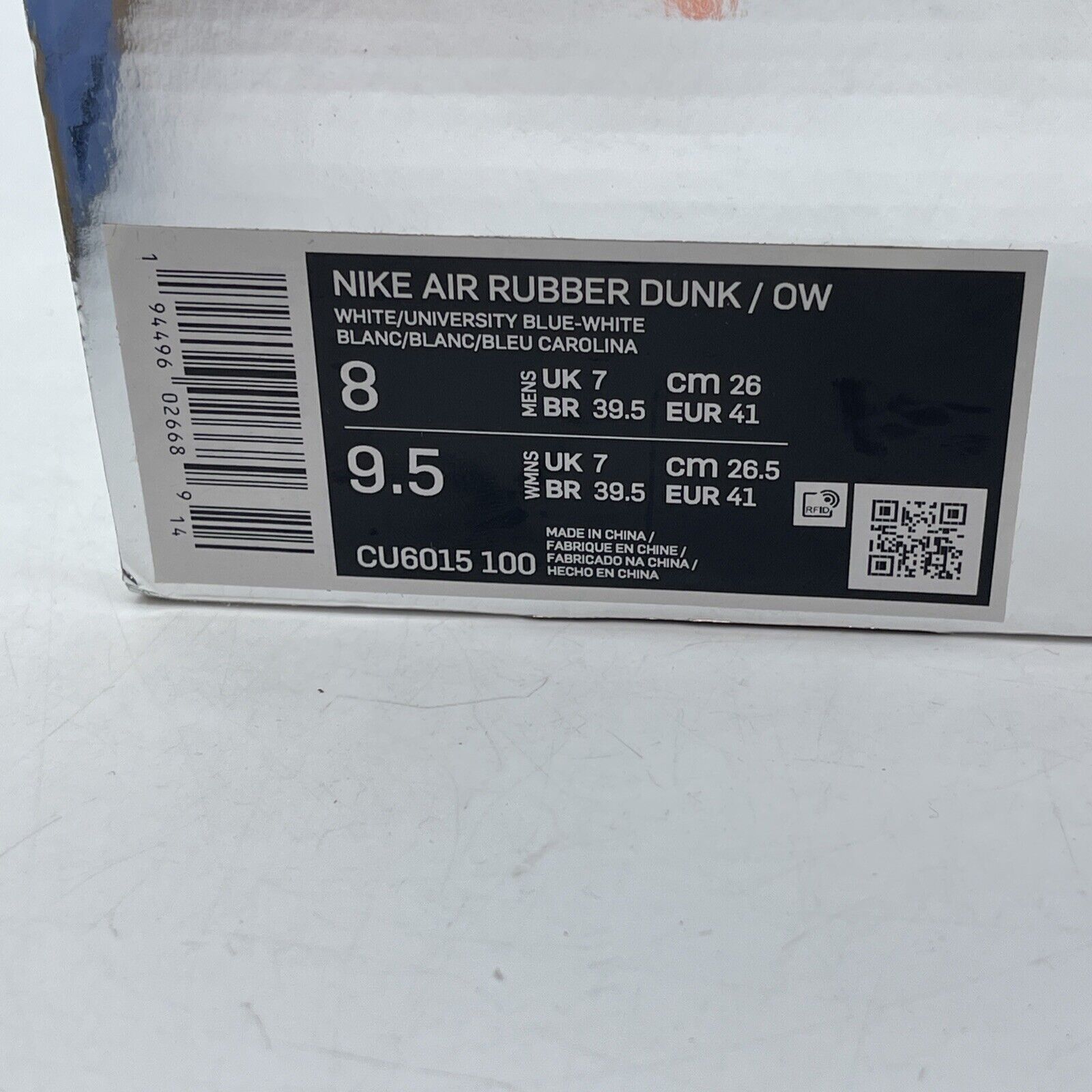 Size 8 - Nike Off-White x Air Rubber Dunk University Blue Leather (CU6015-100)