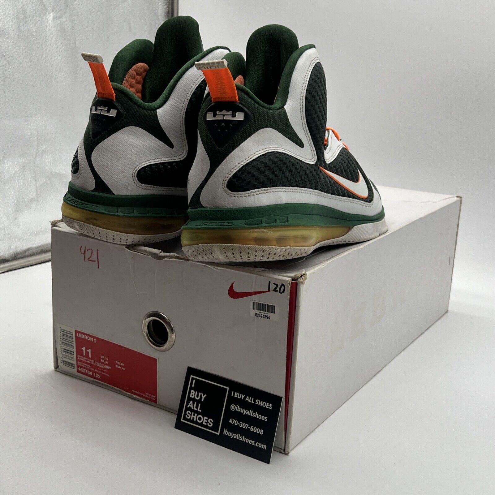 Size 11 - Nike LeBron 9 Miami Hurricanes (469764-102)