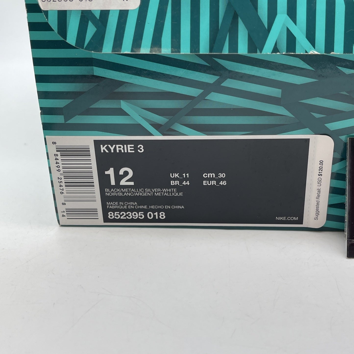 Size 12 - Nike Kyrie 3 Black Ice Grey Suede White Leather (852395-018)