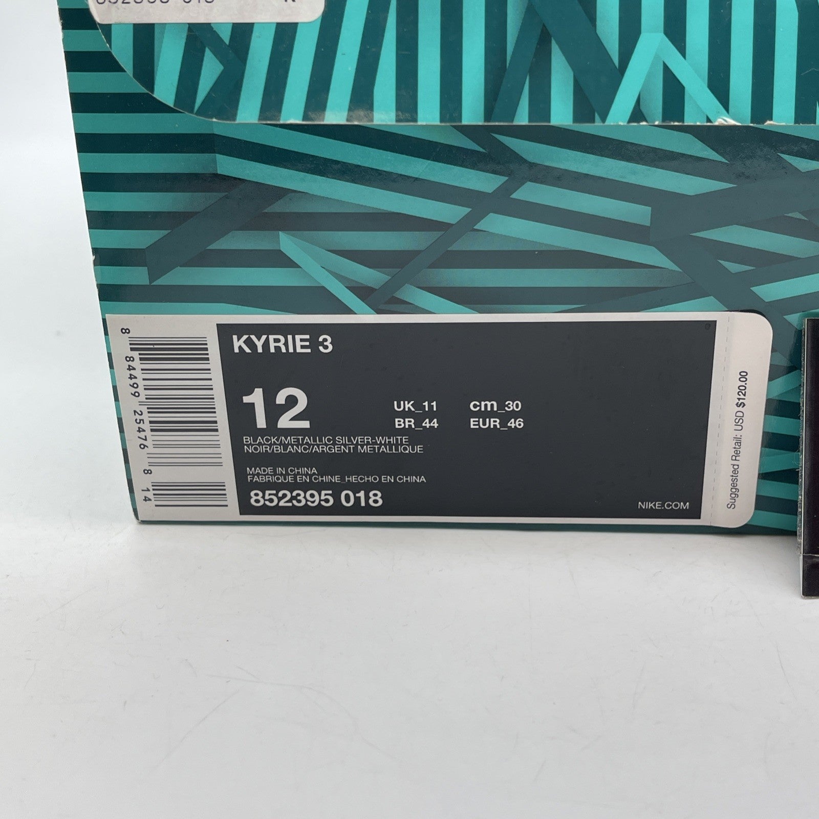 Size 12 - Nike Kyrie 3 Black Ice Grey Suede White Leather (852395-018)