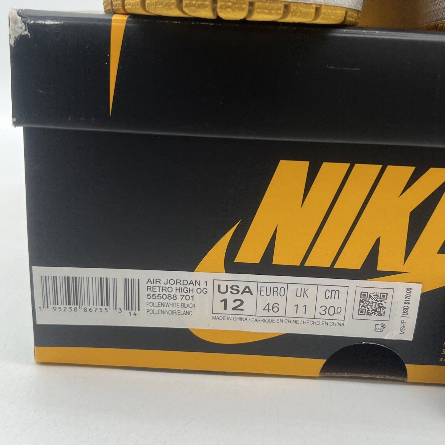 Size 12 - Jordan 1 Retro OG High Pollen Black White Yellow (555088-701)