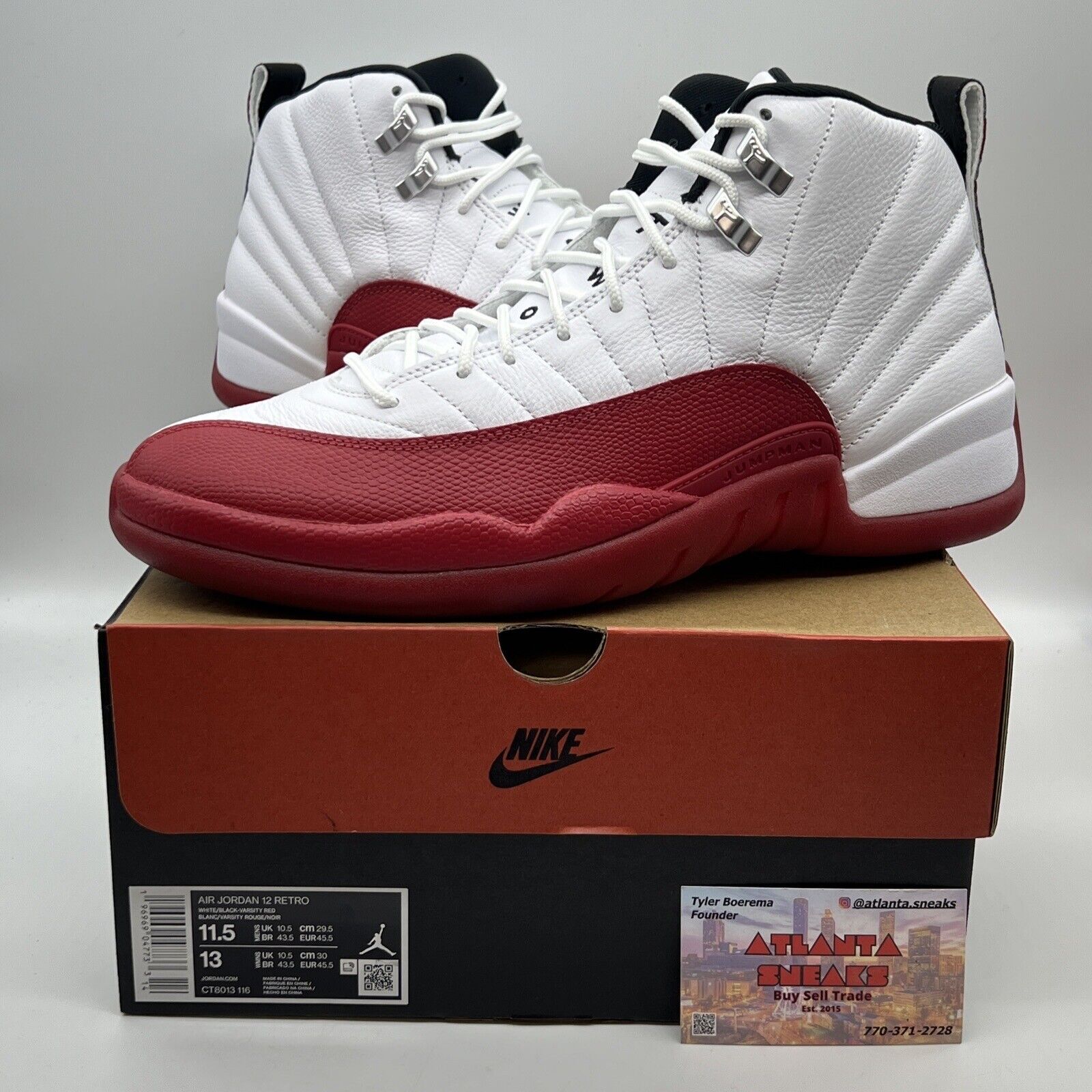 Nike Air Jordan 12 Retro Size 11.5 White Black Varsity Red CT8013 116 Cherry New