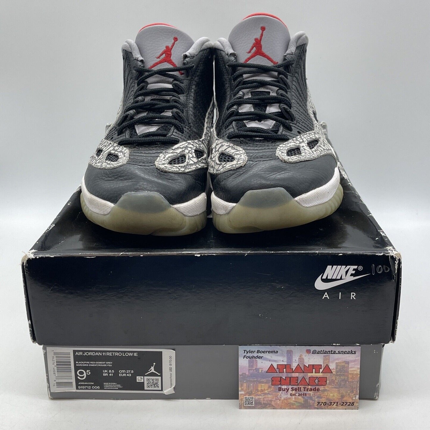 Size 9.5 - Air Jordan 11 Retro IE Low Black Cement Grey Suede (919712-006)