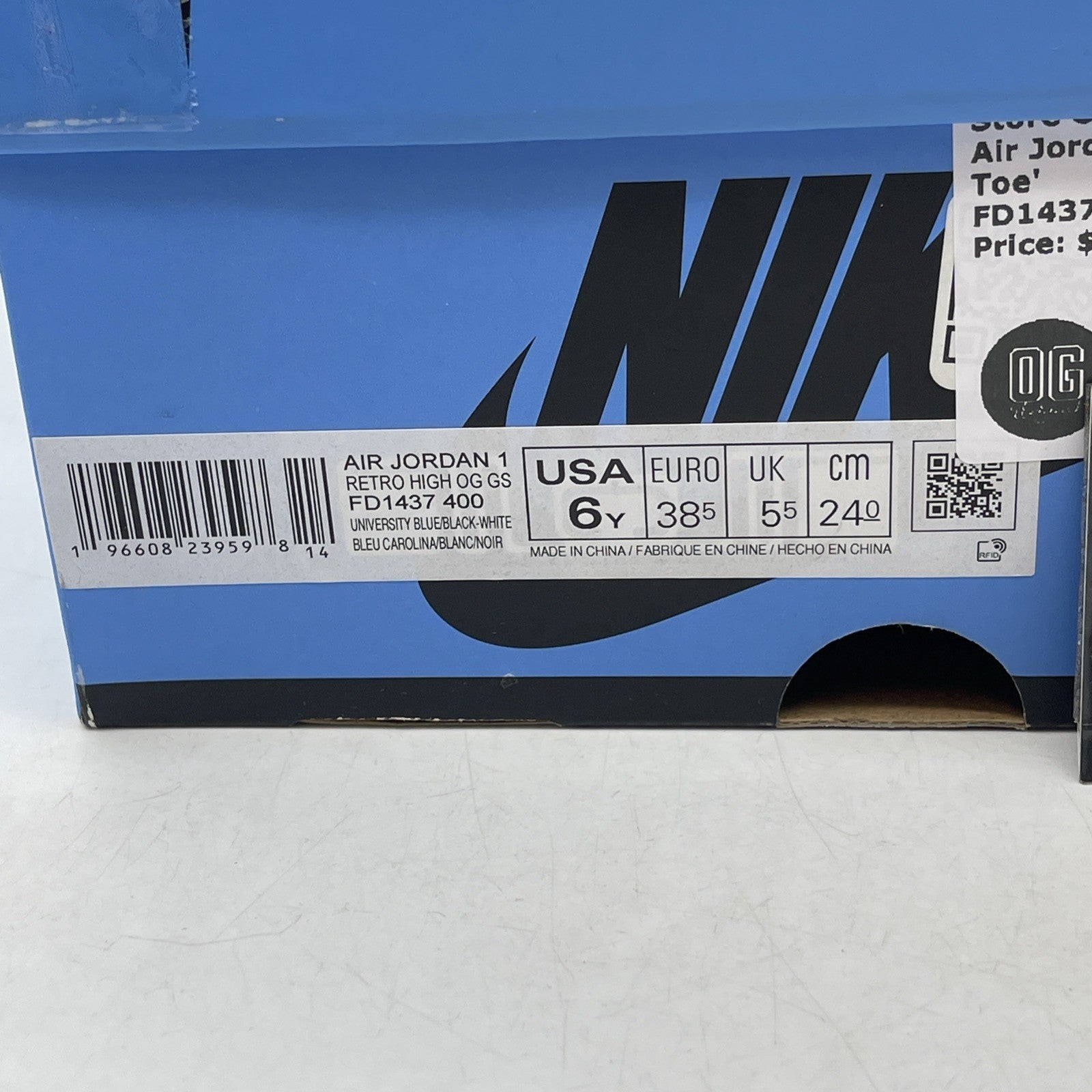 Size 6 (GS) - Air Jordan 1 High Retro OG UNC Toe (FD1437-400)