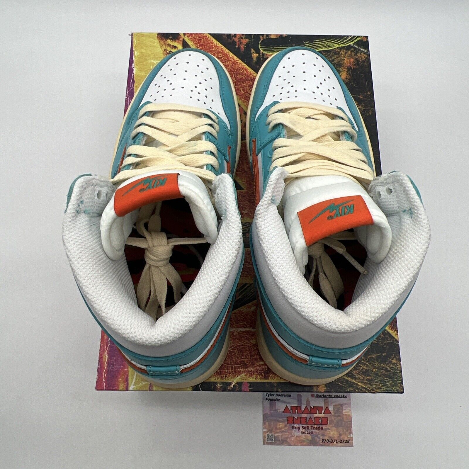 Size 8.5 - Reves Paris Kiy ‘85 hi Miami White Orange Teal Leather