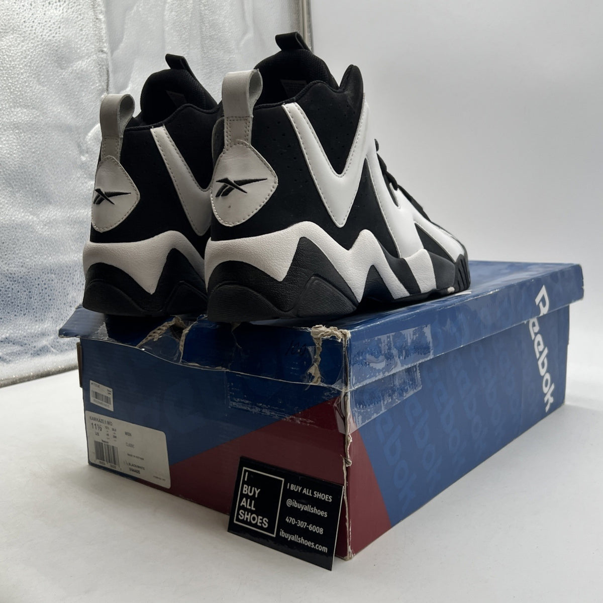 Size 11.5 - Reebok Kamikaze 2 Retro 2013 Black White (V44405)