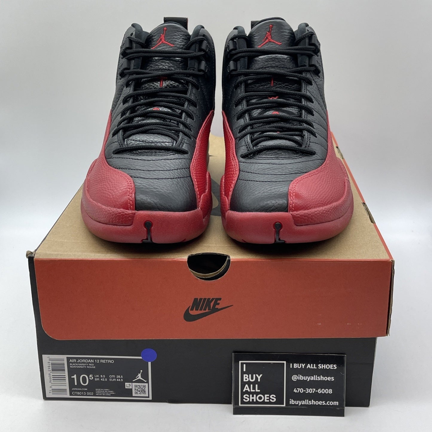 Size 10.5 - Air Jordan 12 Retro 2025 Flu Game Black Red Leather (CT8013-002)