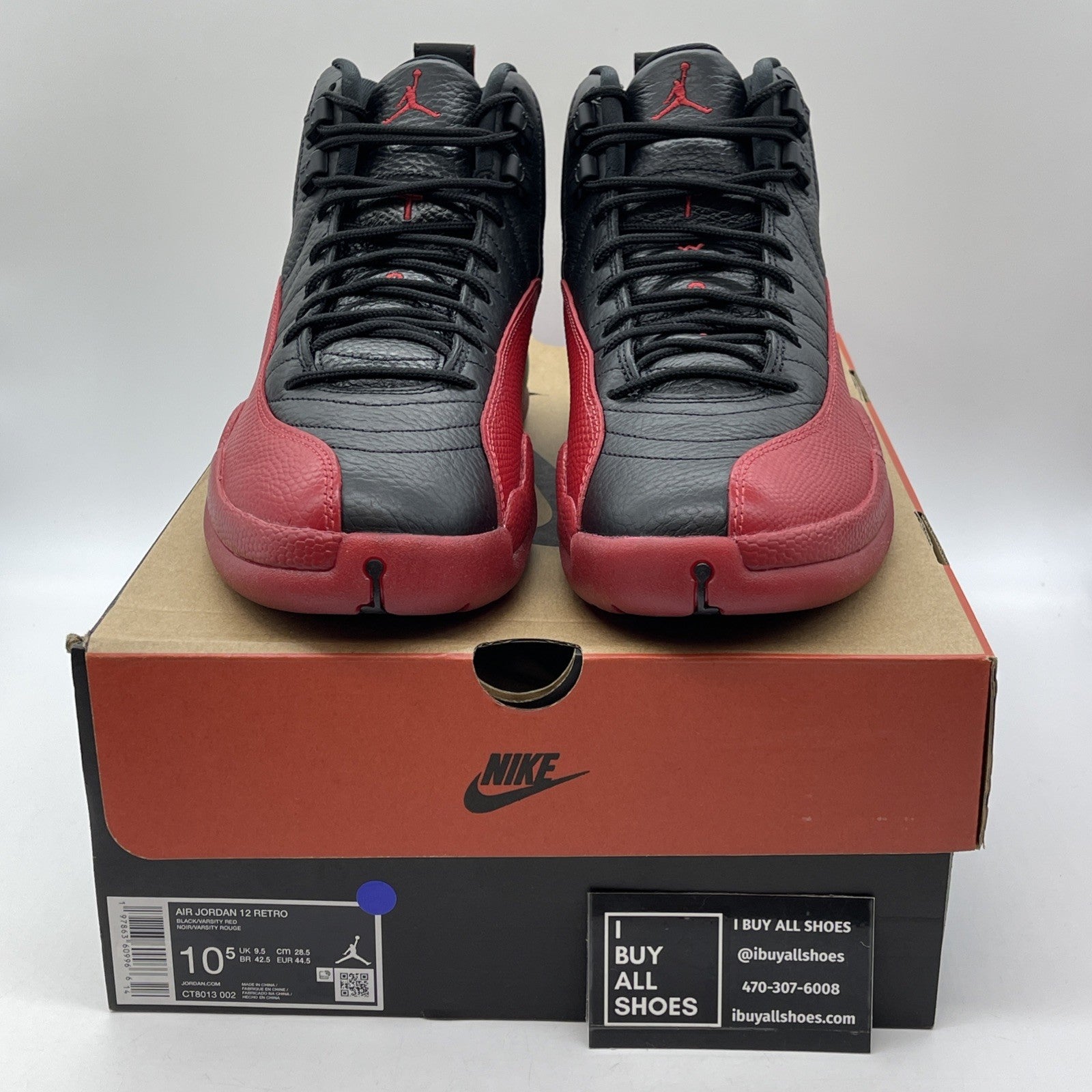Size 10.5 - Air Jordan 12 Retro 2025 Flu Game Black Red Leather (CT8013-002)