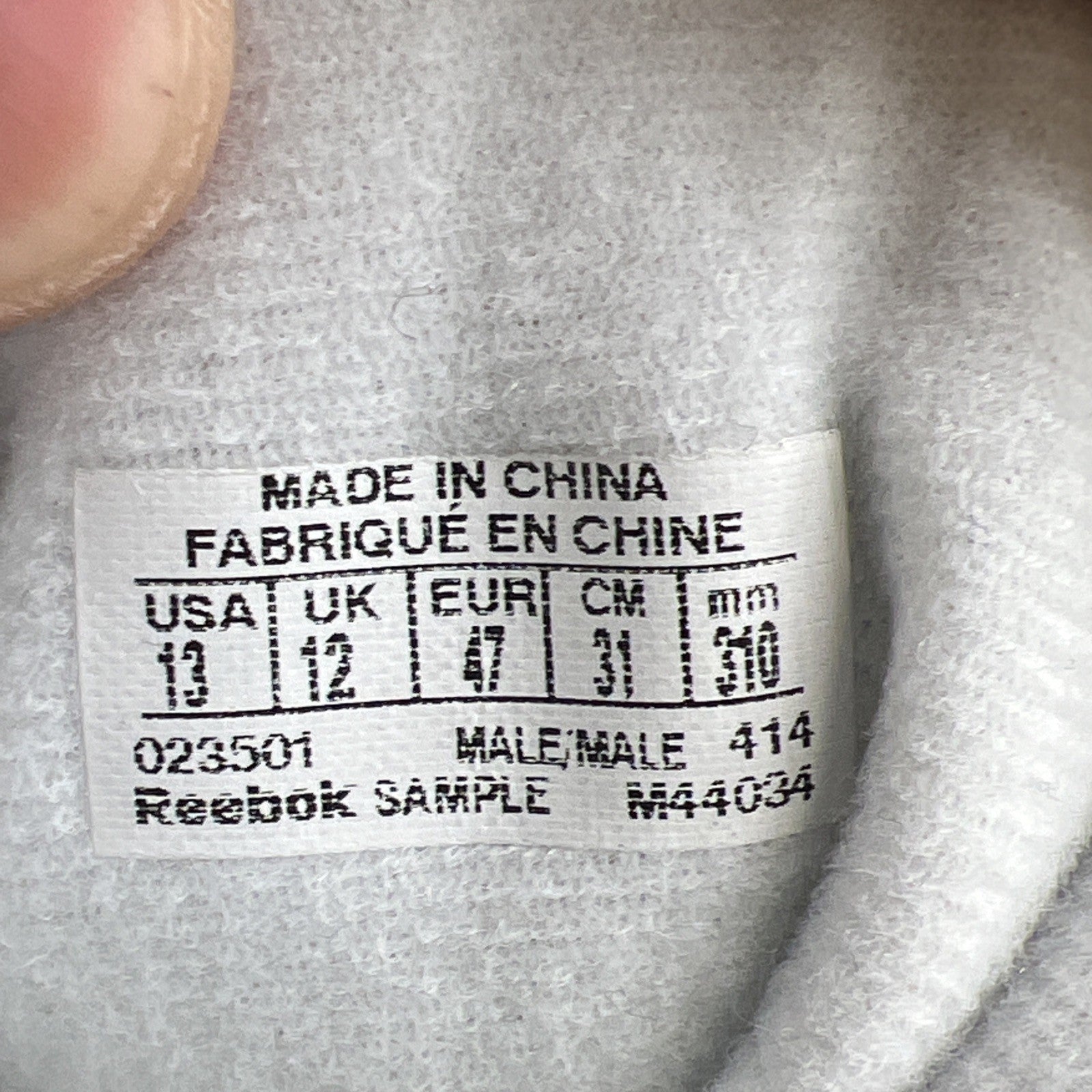 Size 13 - Reebok Question Mid White Noise Sample (M44034)