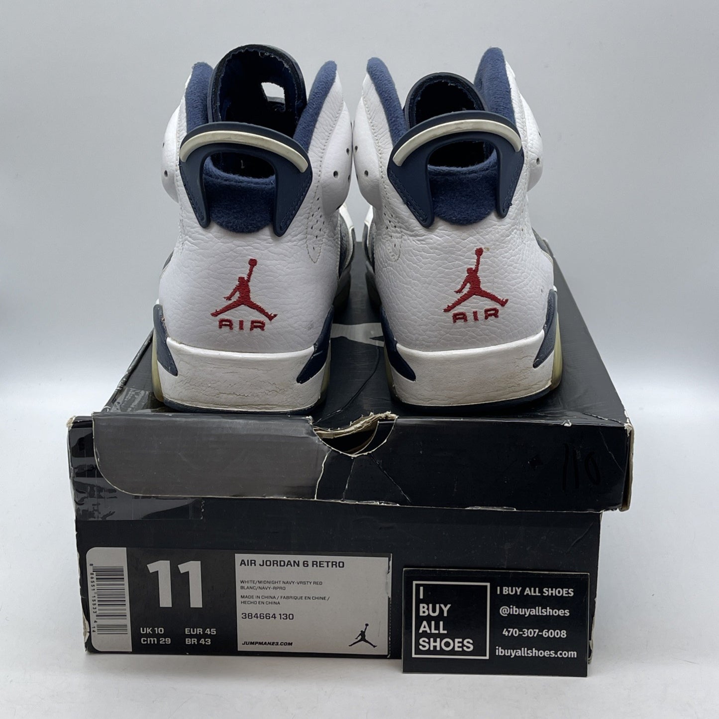Size 11 - Air Jordan 6 Retro 2012 Olympic Blue White Leather (384664-130)