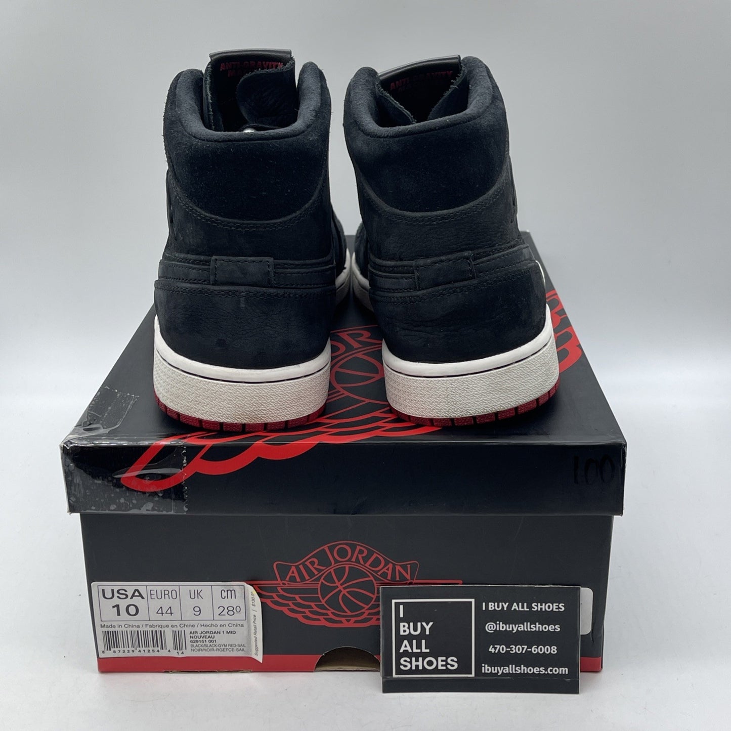 Size 10 - Air Jordan 1 Nouveau Mid Black Red White Suede (651232-007)