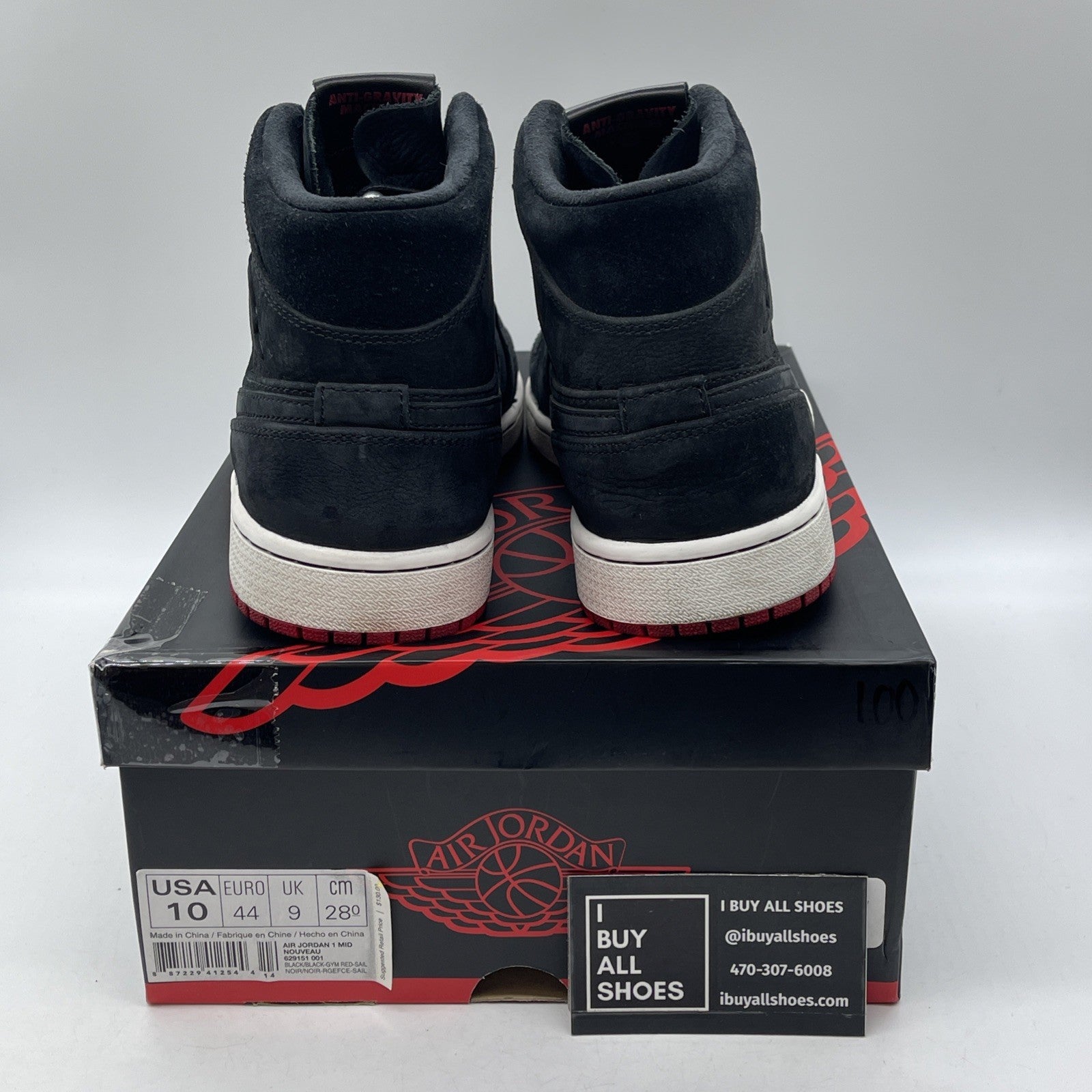 Size 10 - Air Jordan 1 Nouveau Mid Black Red White Suede (651232-007)