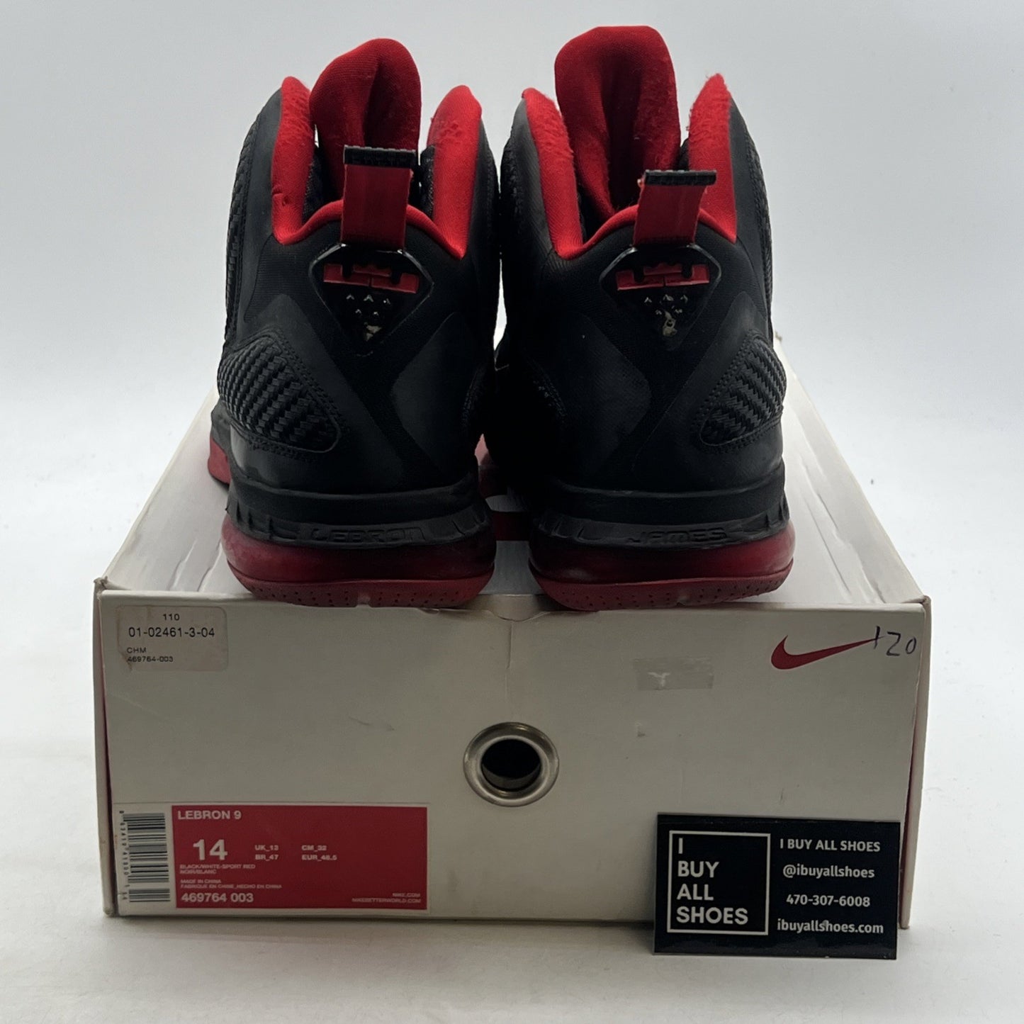 Size 14 - Nike LeBron 9 Black White Red (469764-003)
