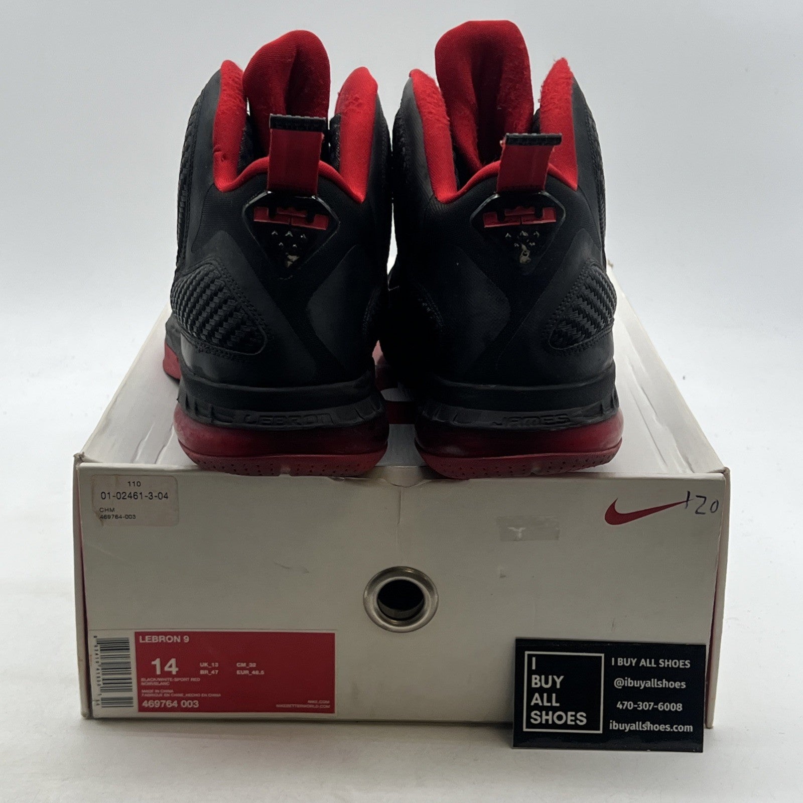 Size 14 - Nike LeBron 9 Black White Red (469764-003)