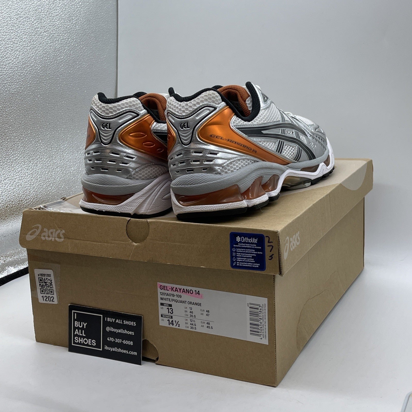Size 13 - ASICS GEL-Kayano 14 White Piquant Orange (1201A019-109)
