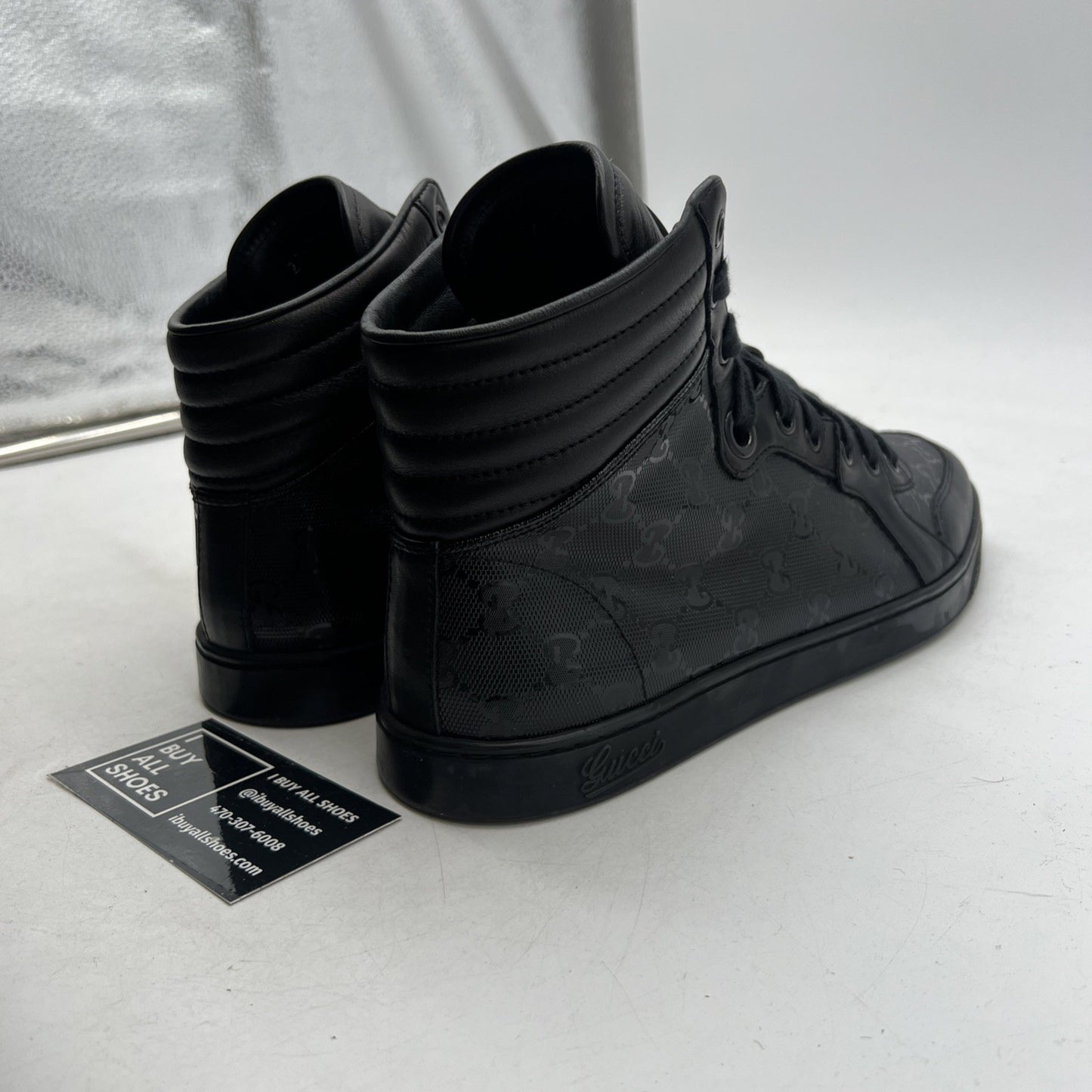 Size 7.5G - Gucci Black GG Monogram High Top Made In Italy,