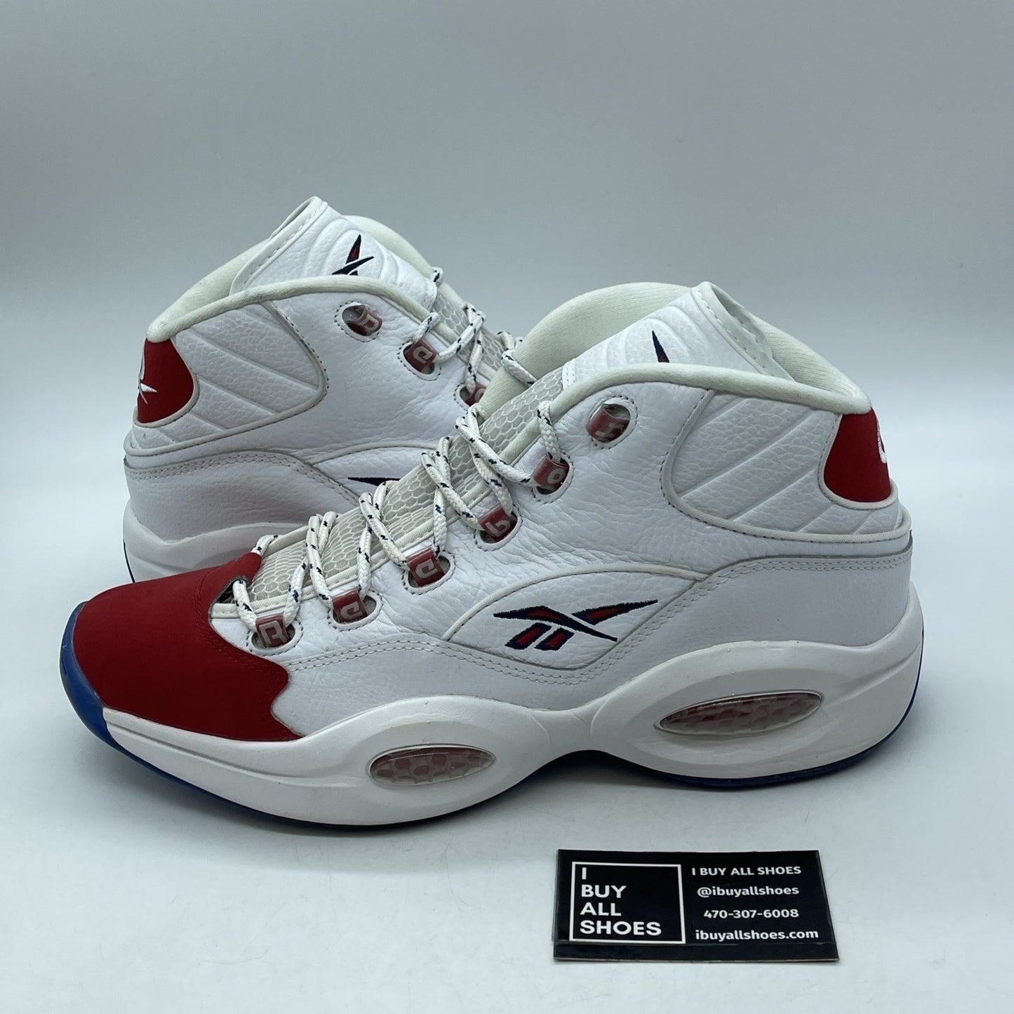 Size 13 - Reebok Question OG 2020 Mid Red Toe Black White Suede (FY1018)