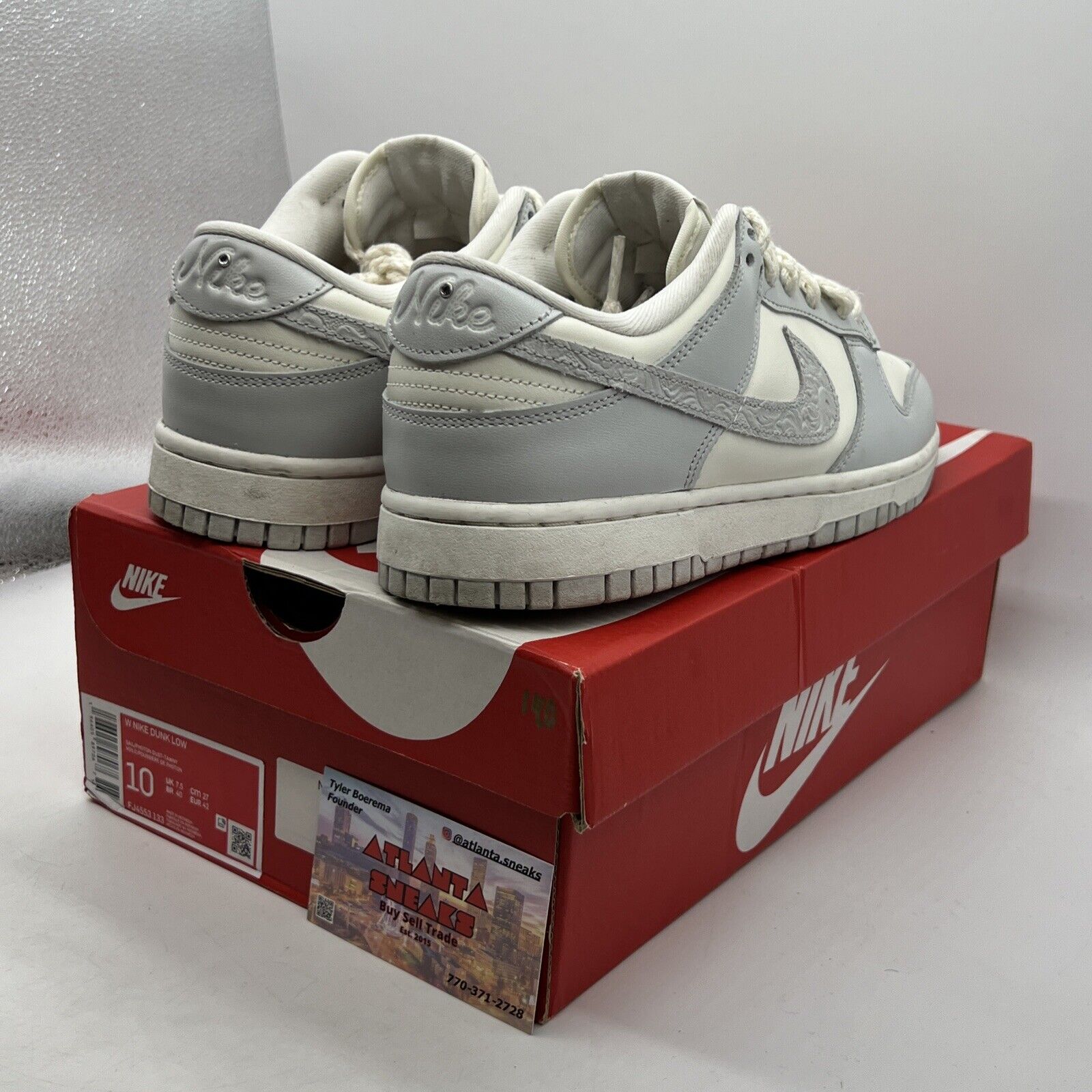 Size 10 - Nike Dunk Low Needlework W White Leather (FJ4553-133)