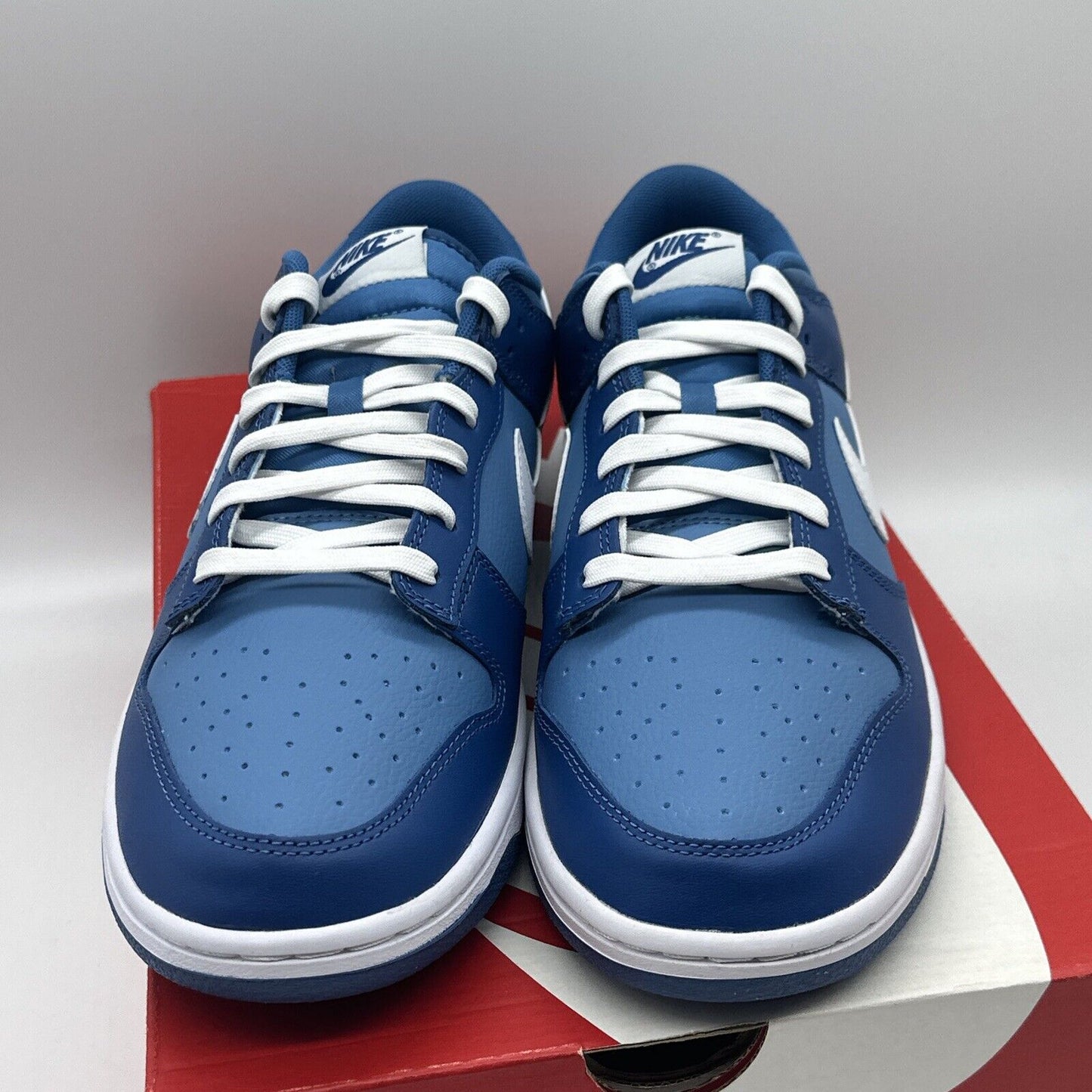 Size 9.5 - Nike Dunk Low Dark Marina Blue 2021 Leather White Blues Premium.