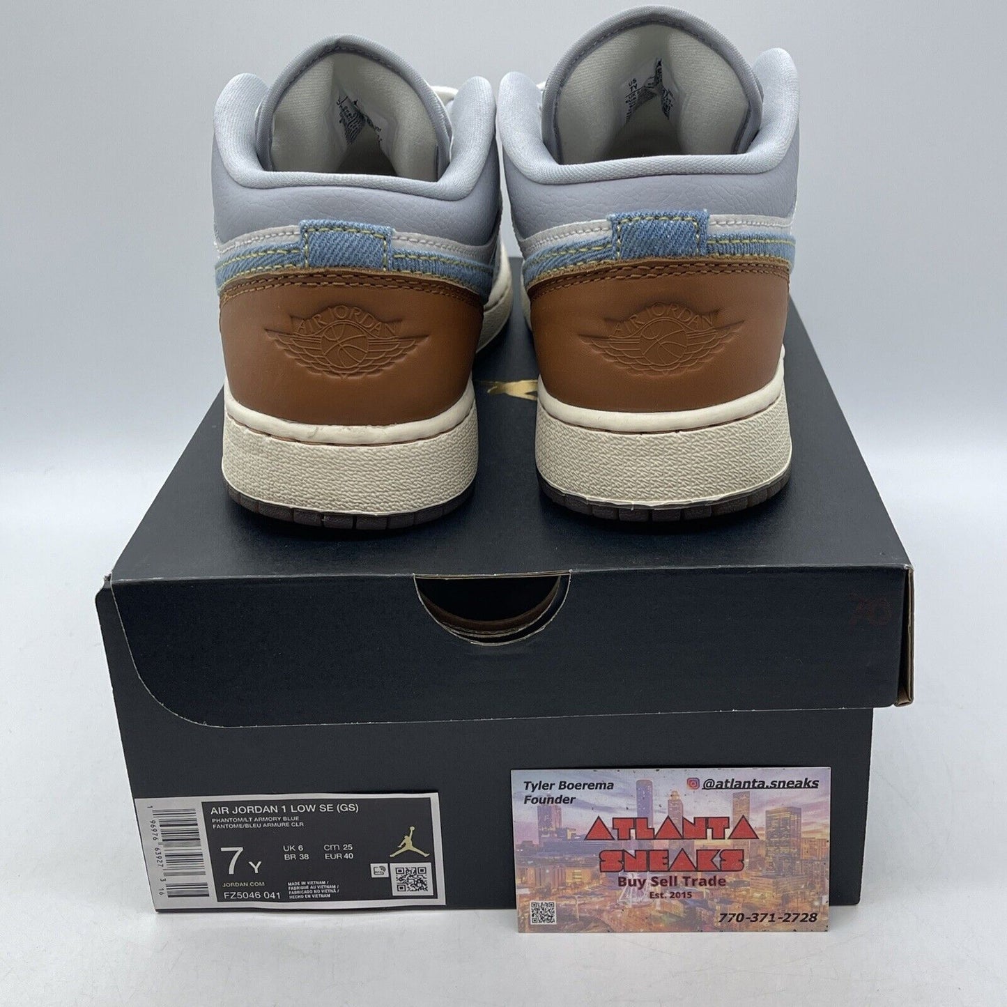 Size 7Y - Air Jordan 1 SE Low Repaired Denim Swoosh Suede Leather (FZ5046-041)