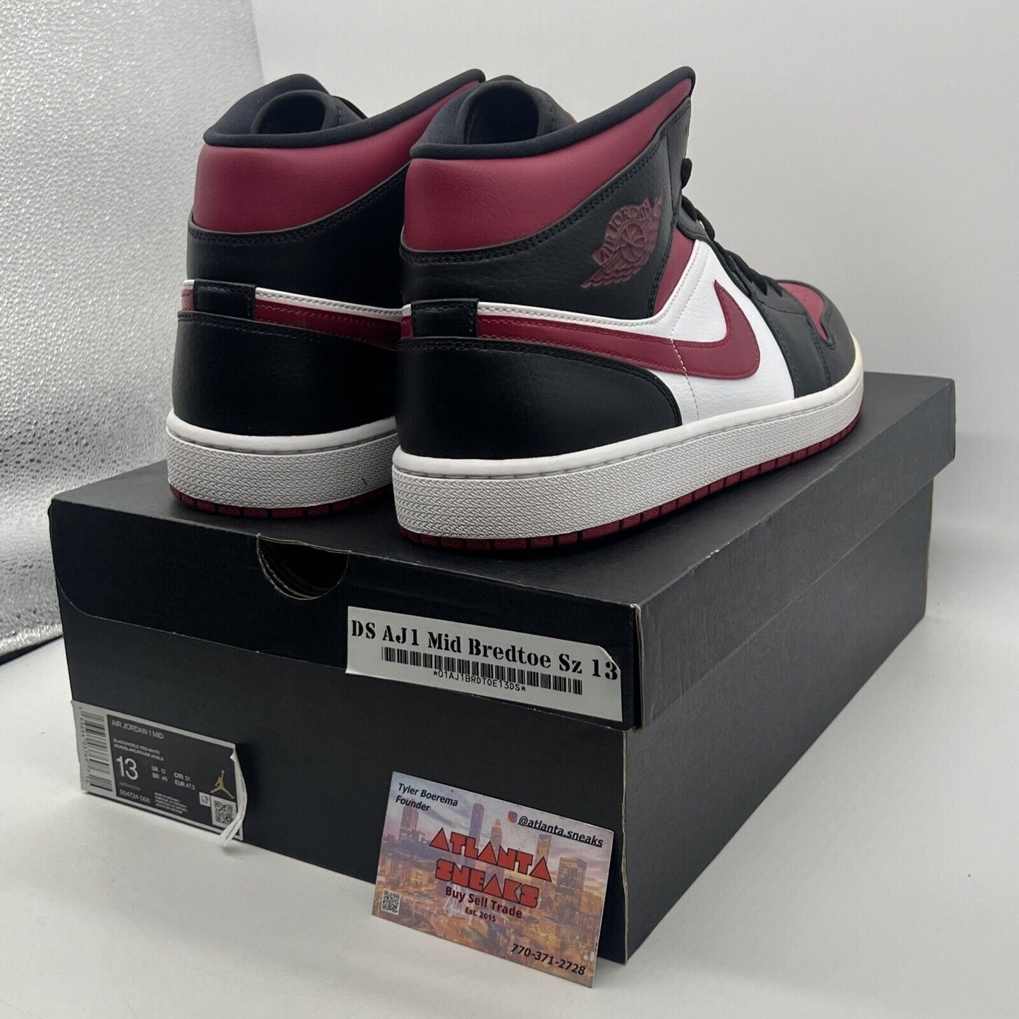 Size 13 - Air Jordan 1 Mid Noble Red White Black Leather (554724-066)